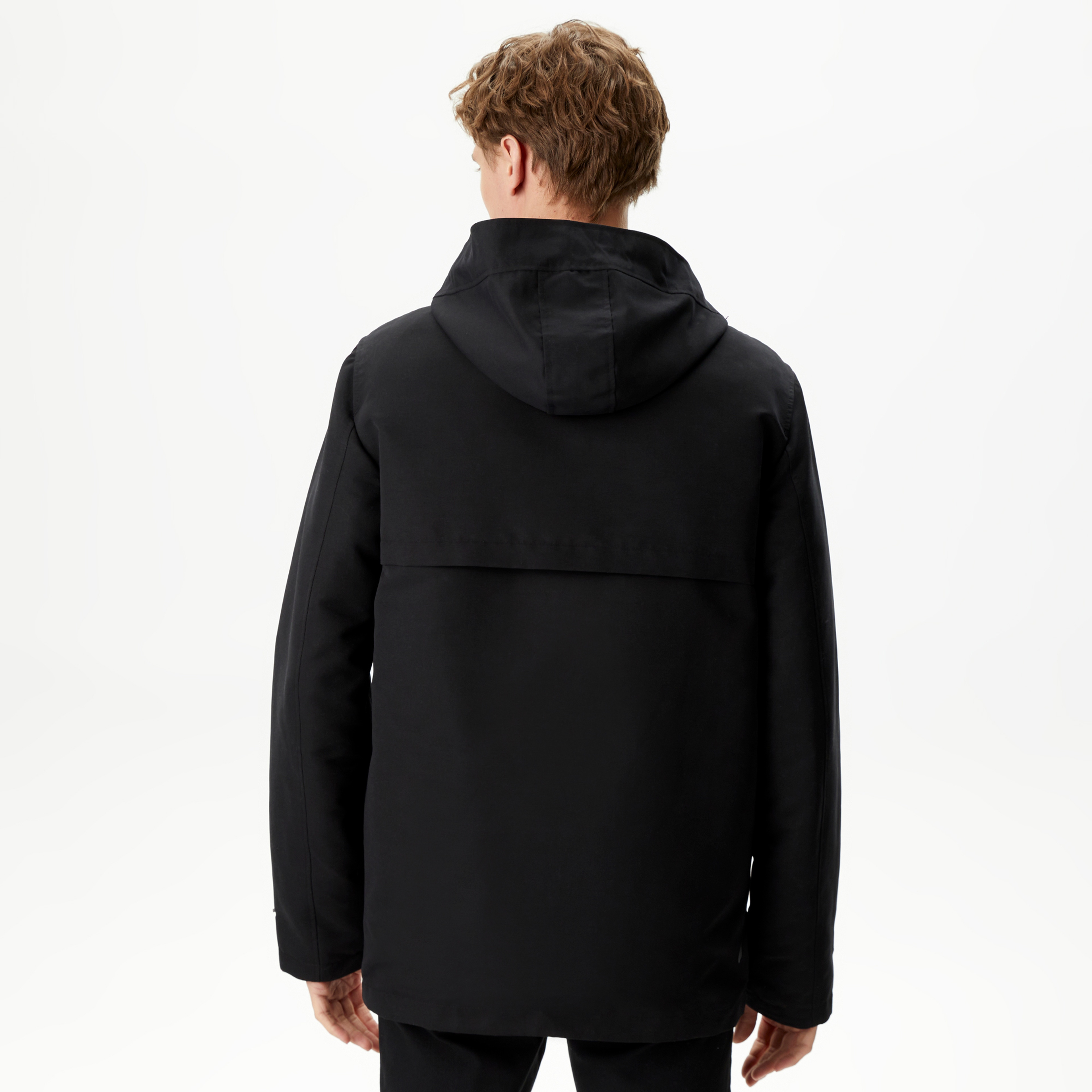 Erkek Kapüşonlu Siyah Çıkarılabilir Yelek Detaylı Mont