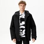 Erkek Kapüşonlu Siyah Çıkarılabilir Yelek Detaylı Mont