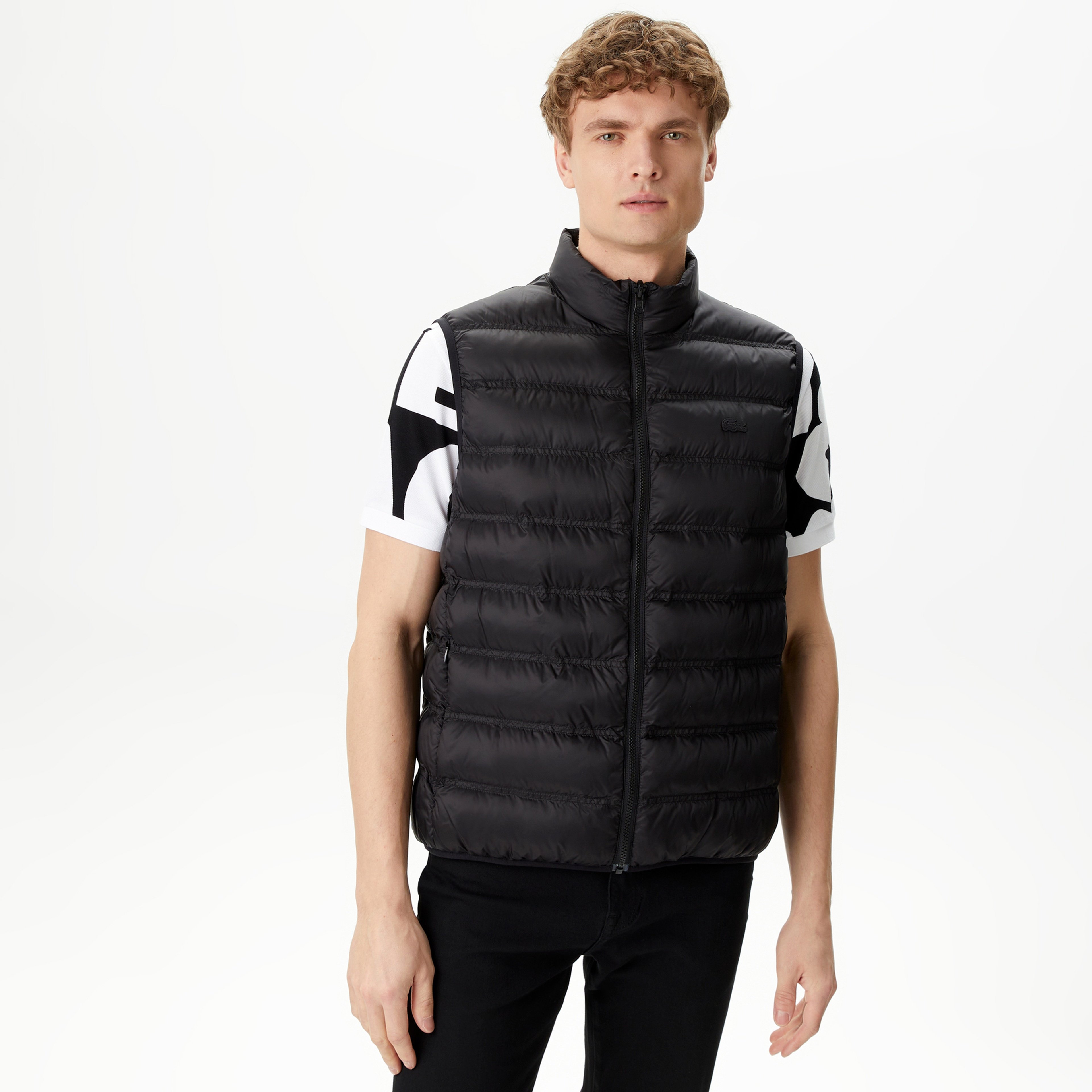 Erkek Kapüşonlu Siyah Çıkarılabilir Yelek Detaylı Mont