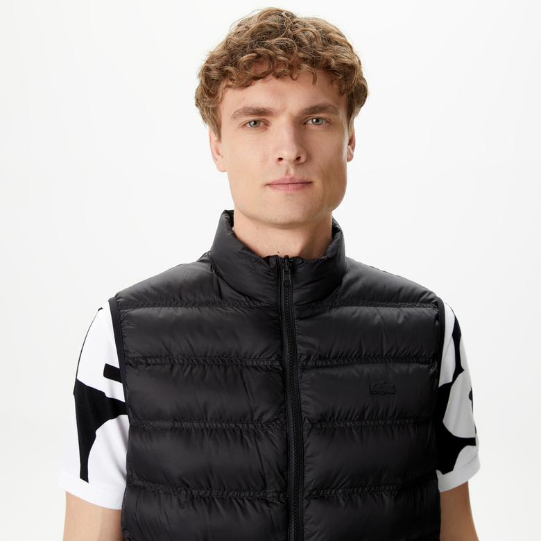 Erkek Kapüşonlu Siyah Çıkarılabilir Yelek Detaylı Mont