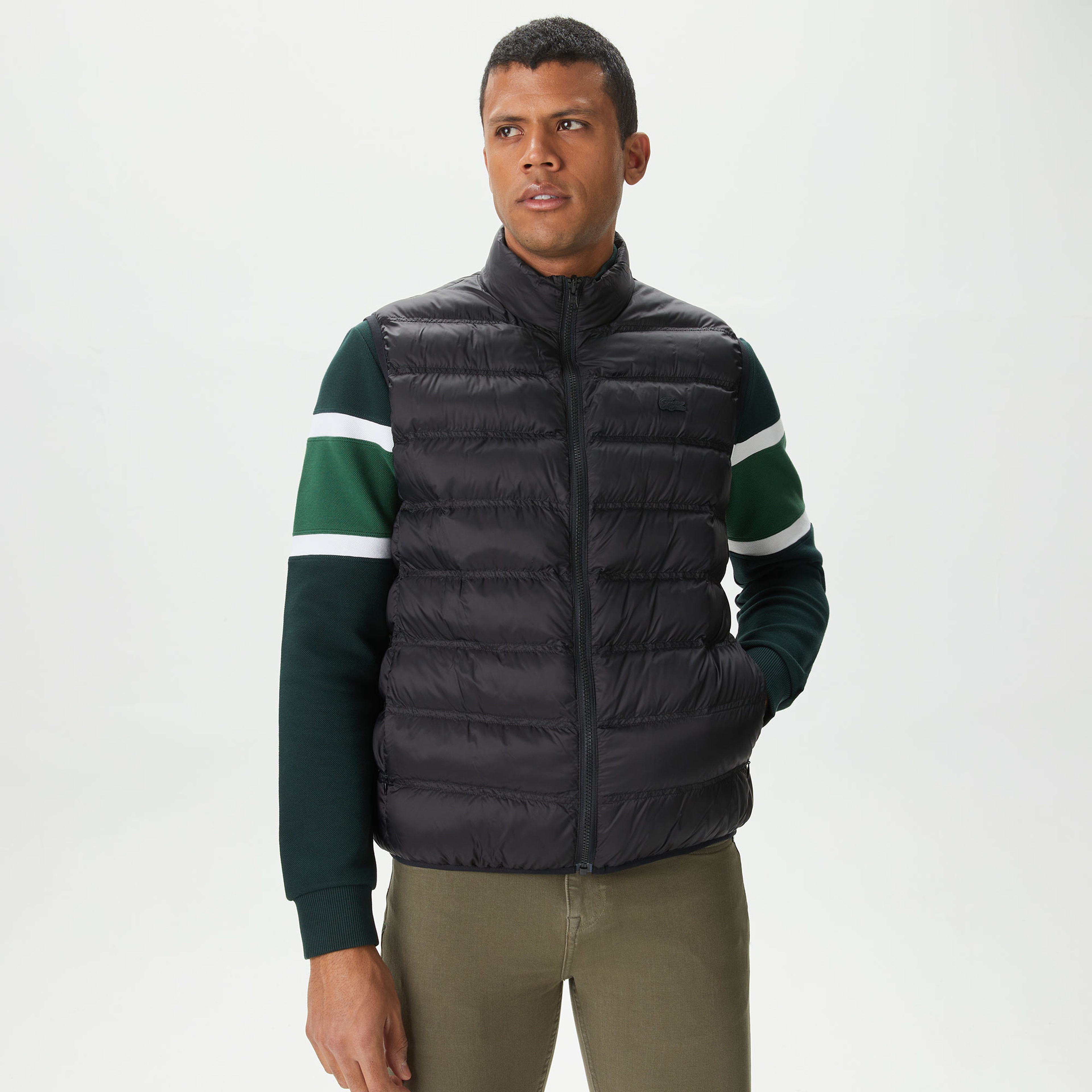 Erkek Kapüşonlu Yeşil Çıkarılabilir Yelek Detaylı Mont