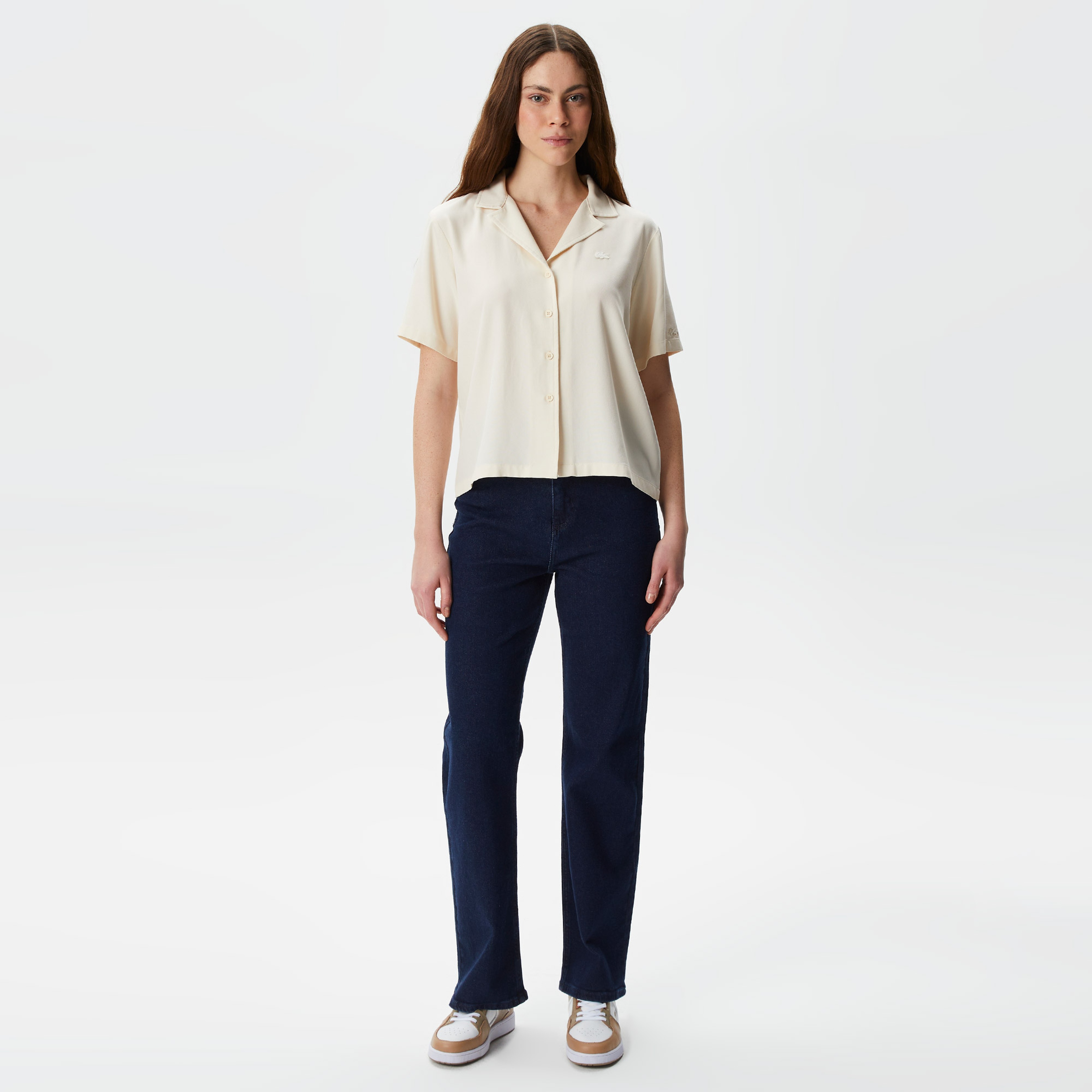 Kadın Relaxed Fit Kısa Kollu Beyaz Gömlek