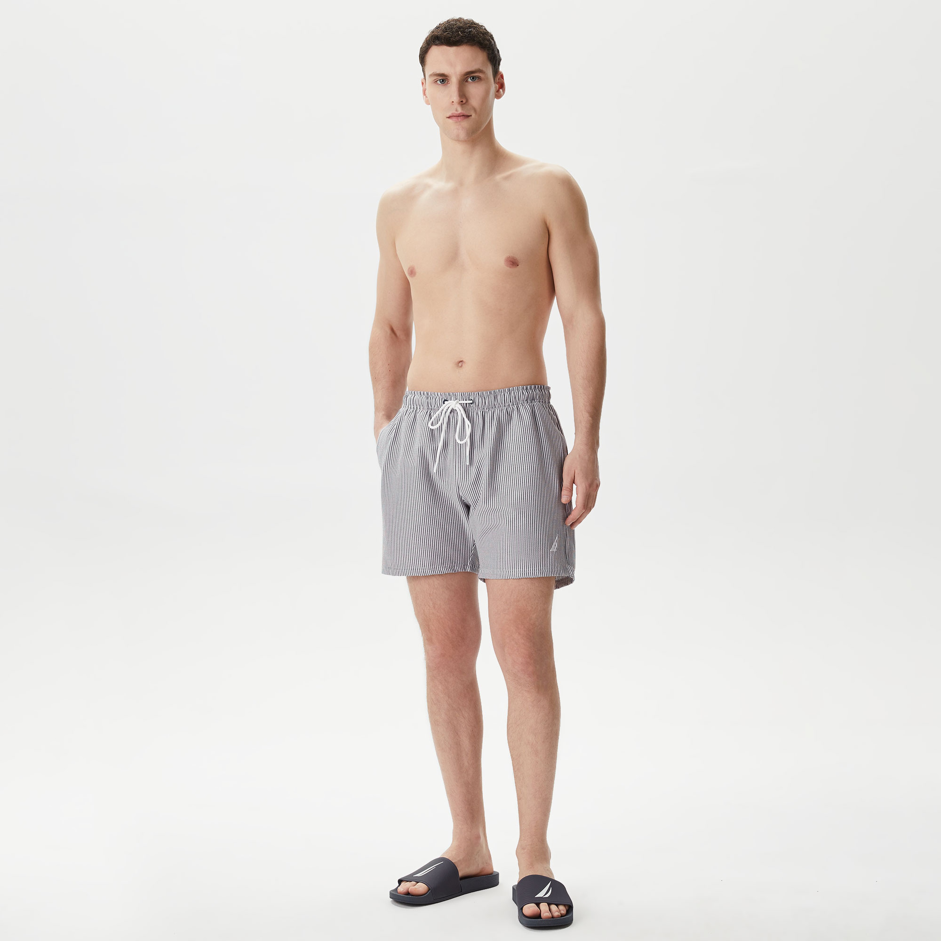 Nautica Erkek Lacivert Regular Fit Çizgili Deniz Şortu