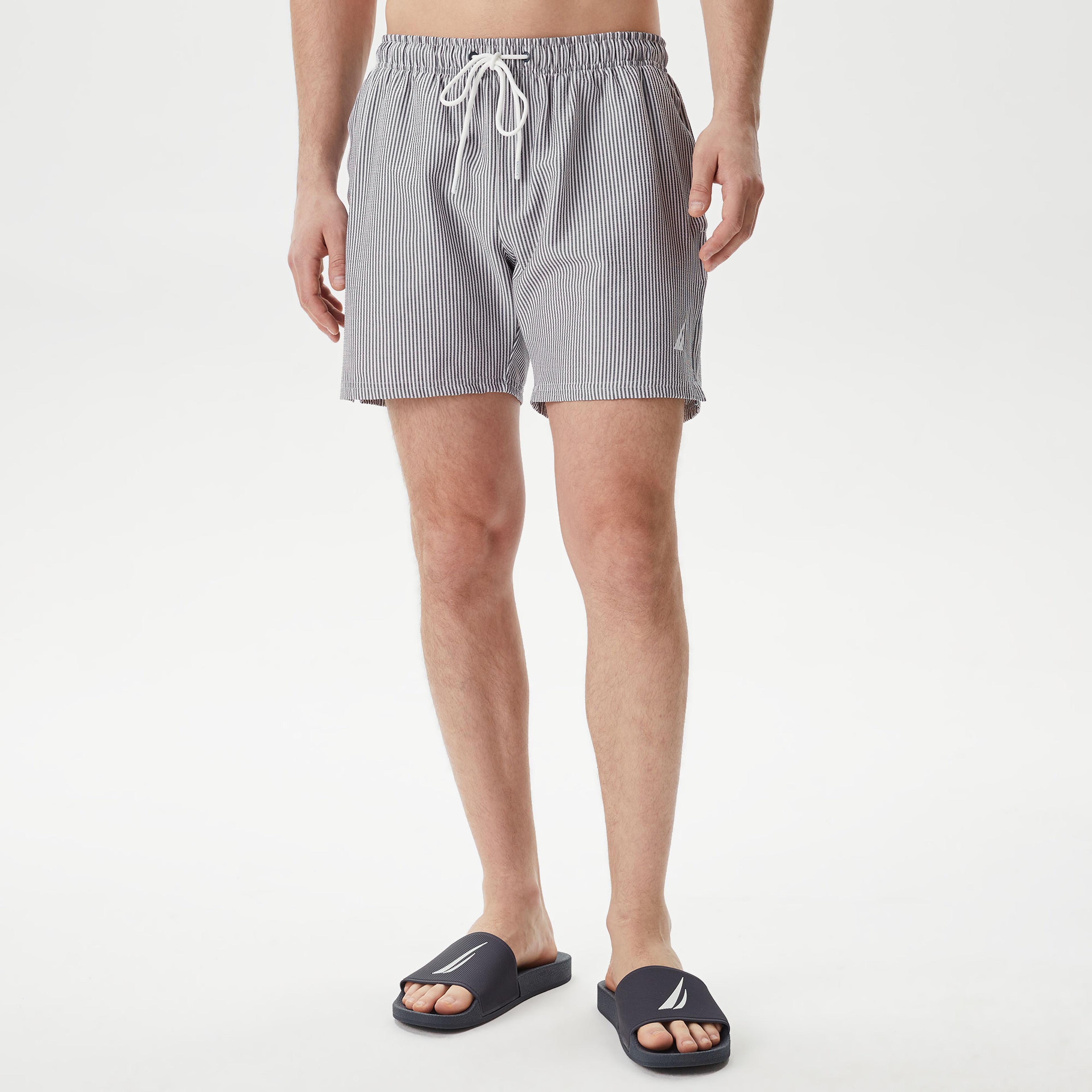 Nautica Erkek Lacivert Regular Fit Çizgili Deniz Şortu