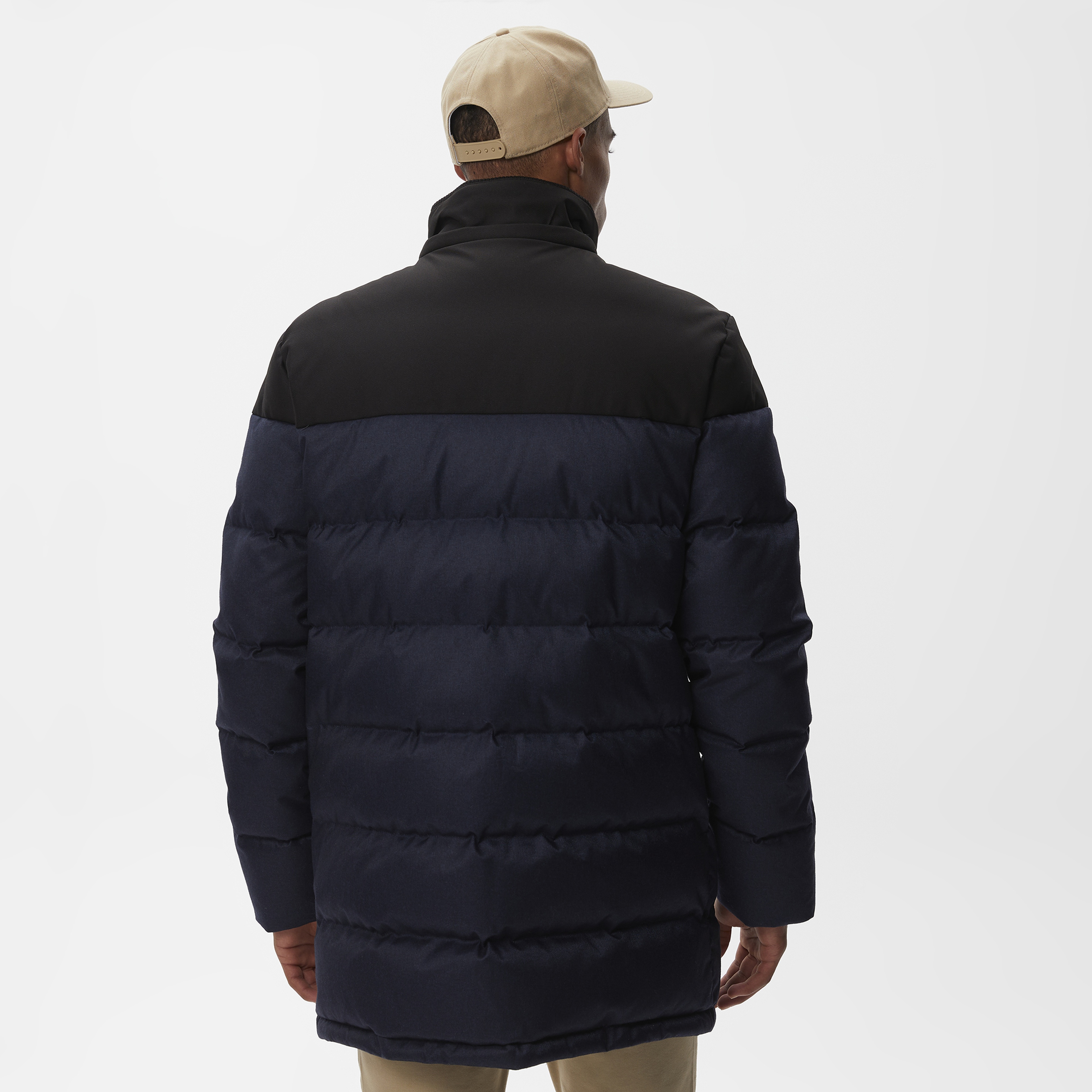 Lacoste Erkek Kapüşonlu Kapitone Renk Bloklu Lacivert Mont