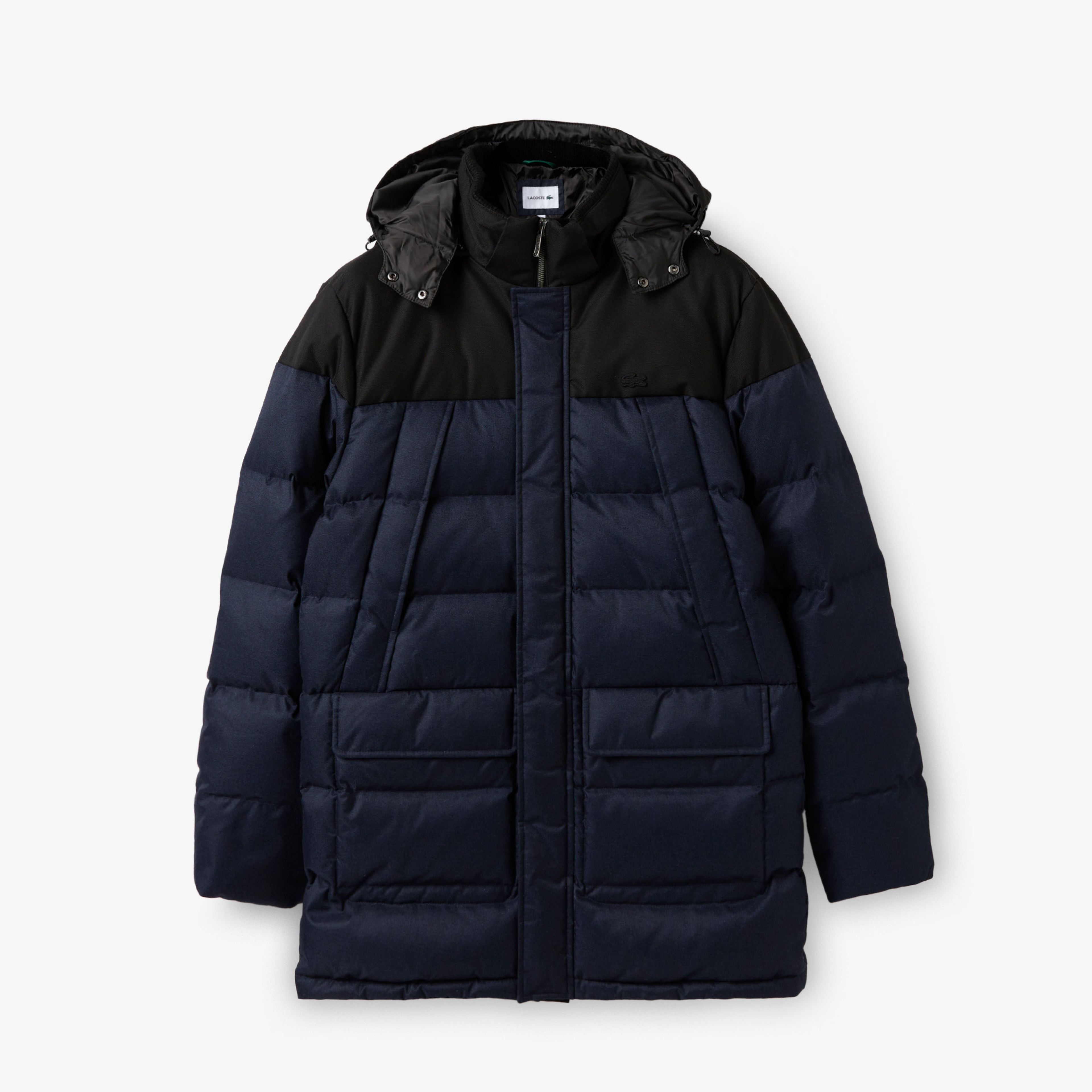 Lacoste Erkek Kapüşonlu Kapitone Renk Bloklu Lacivert Mont