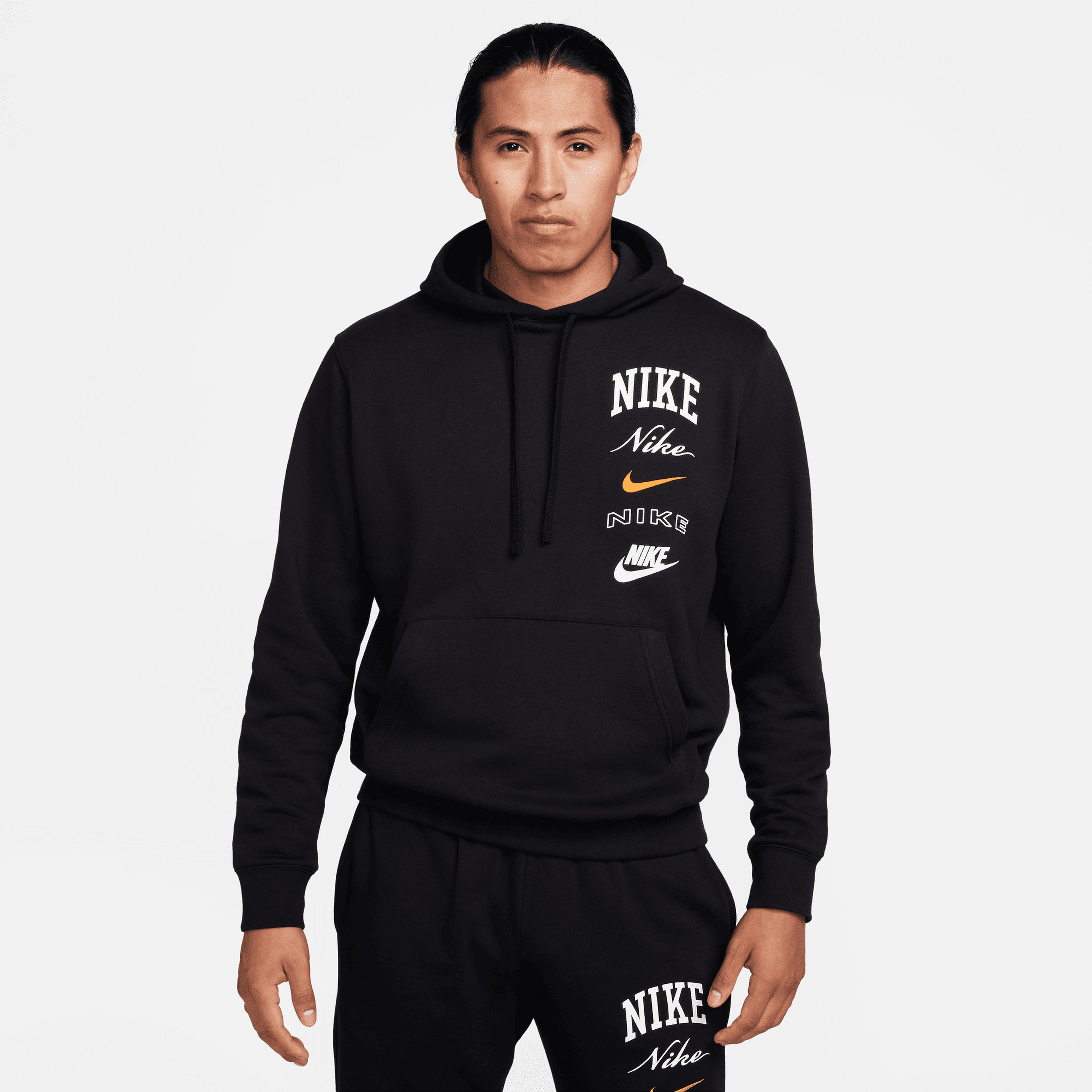 Nike Club Fleece Erkek Siyah/Turuncu Hoodie