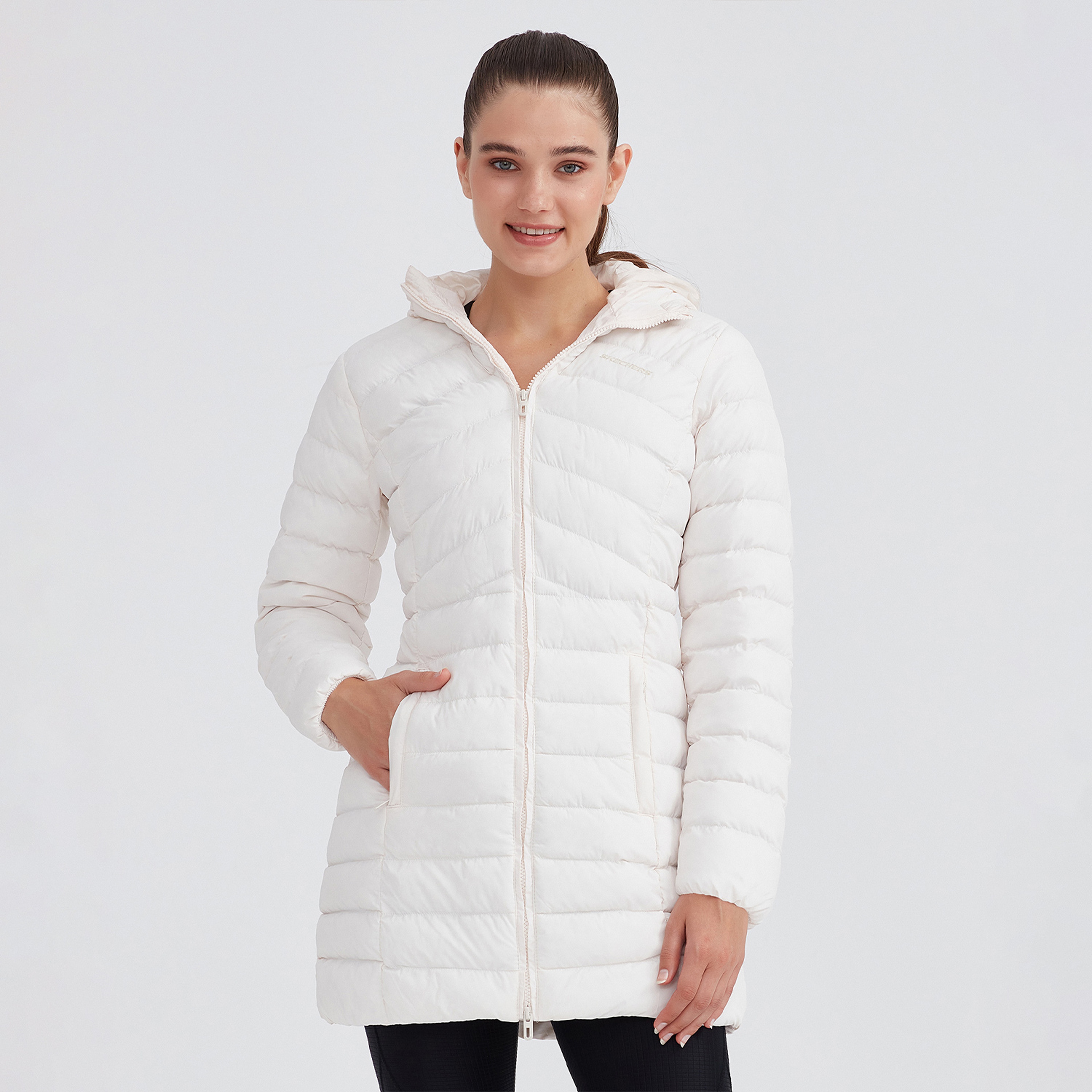 Skechers Essential Maxi Length Hooded Kadın Beyaz Günlük Mont