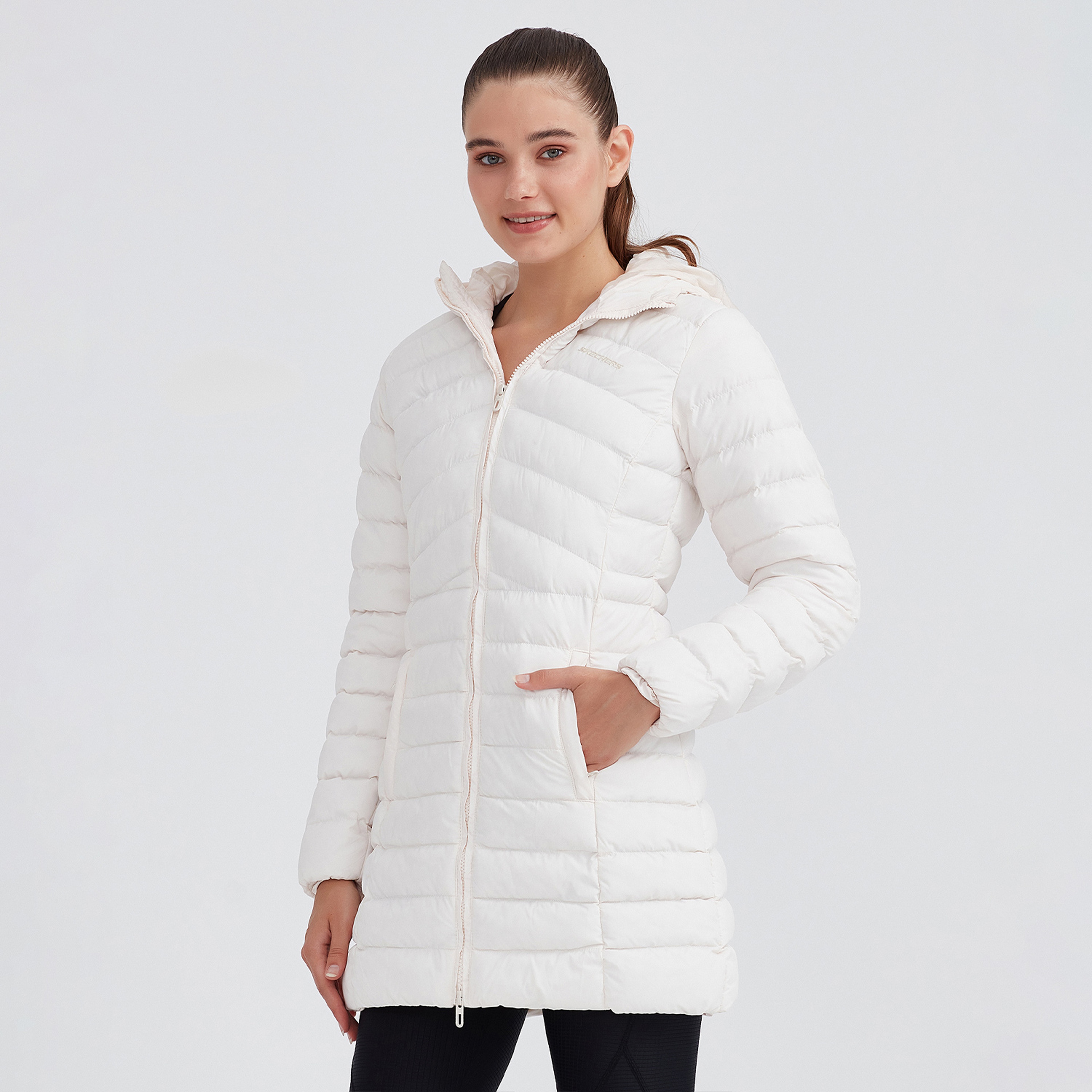 Skechers Essential Maxi Length Hooded Kadın Beyaz Günlük Mont