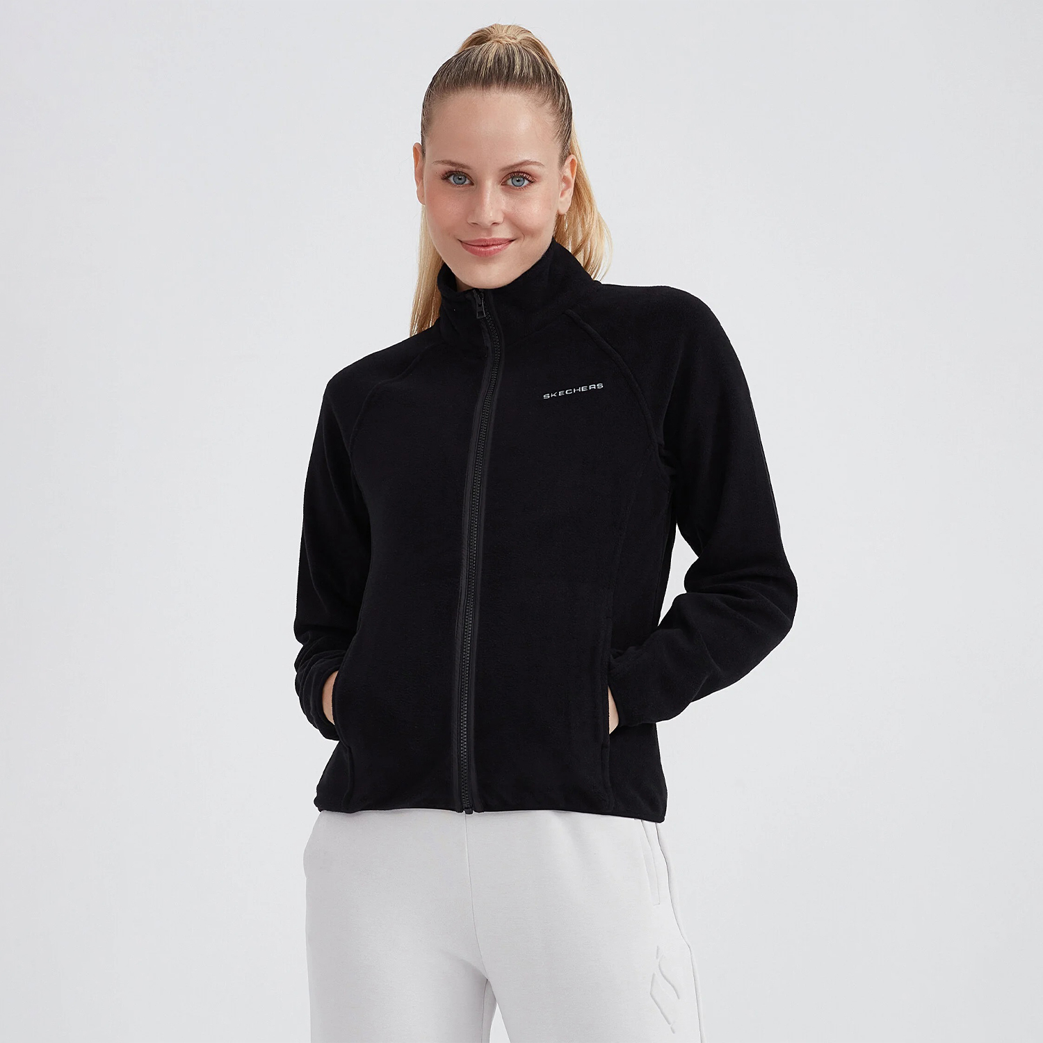 【9453 Skechers Turtle Neck Full Zip Kadın Siyah Günlük PolarXSS212935