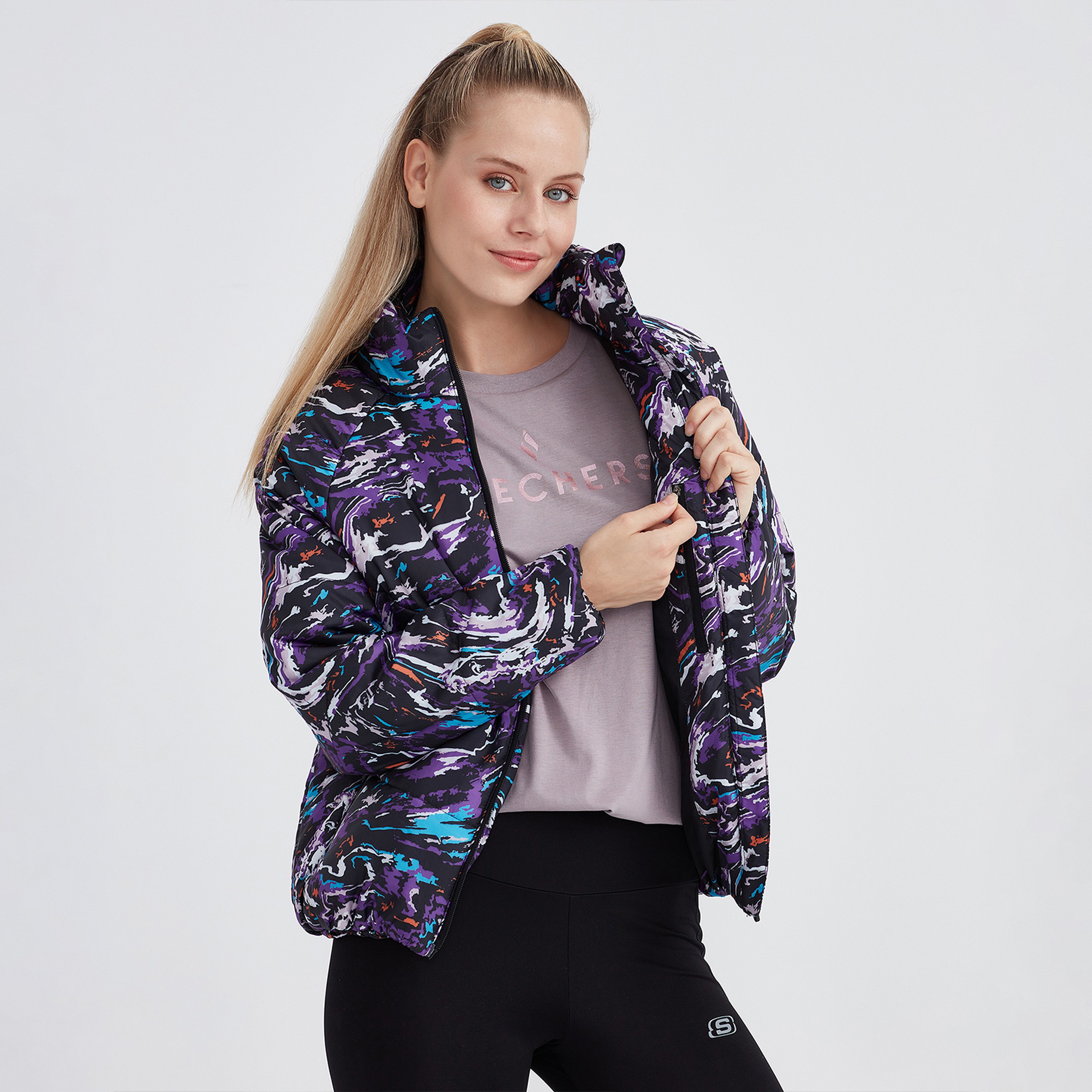Skechers Outerwear Padded Kadın Mor Günlük Mont