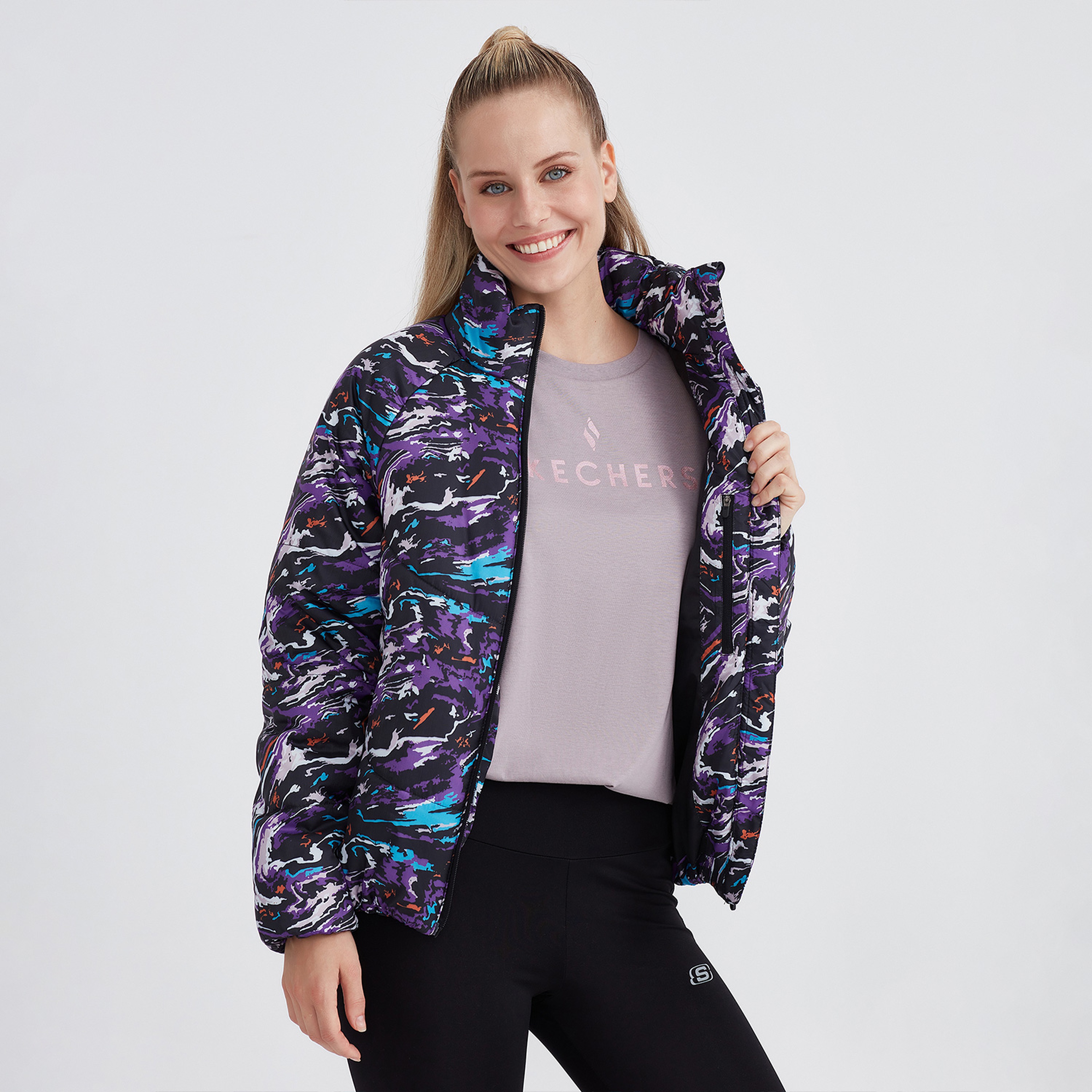 Skechers Outerwear Padded Kadın Mor Günlük Mont
