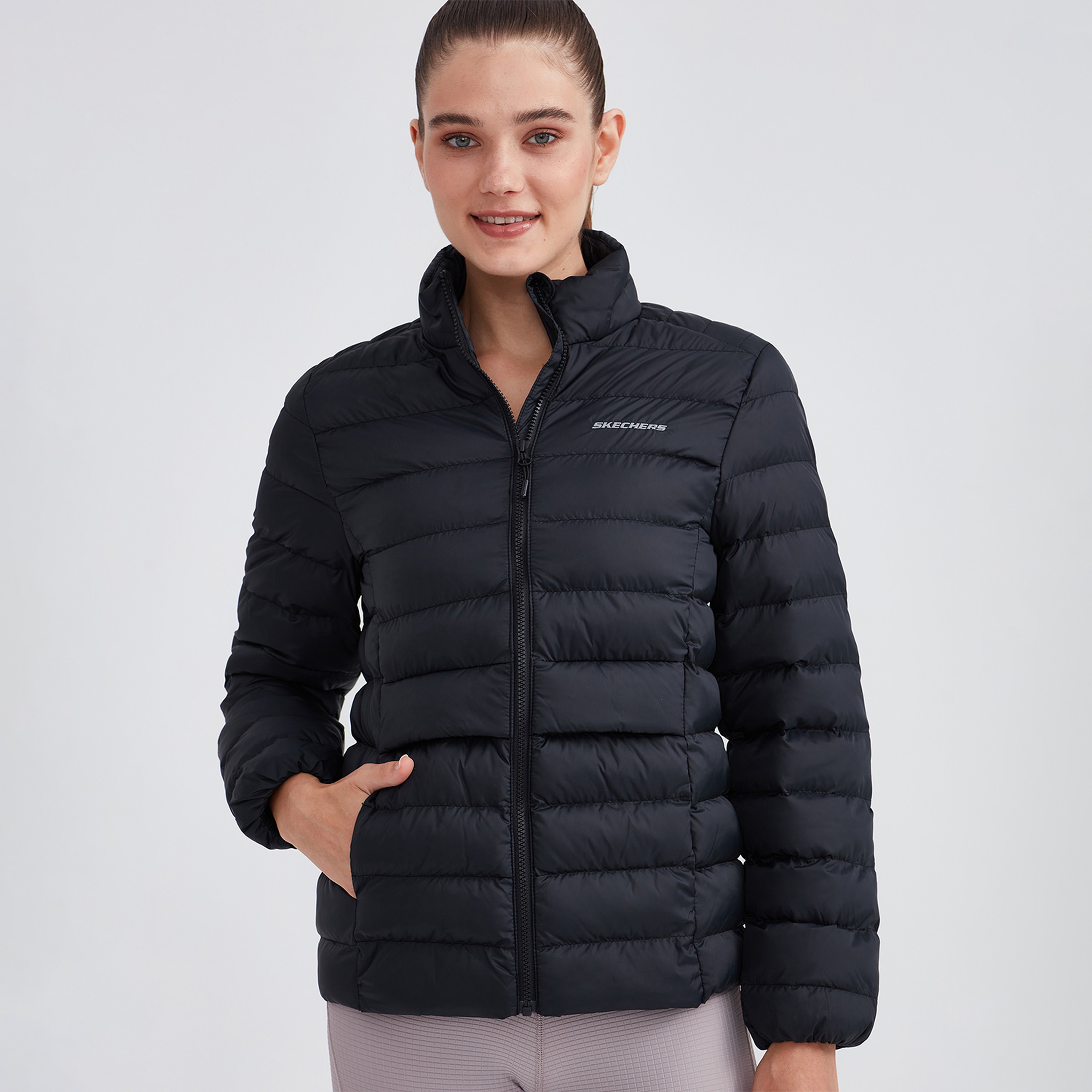 Skechers W Outerwear Pop Up Detailed Padded Kadın Siyah Ceket