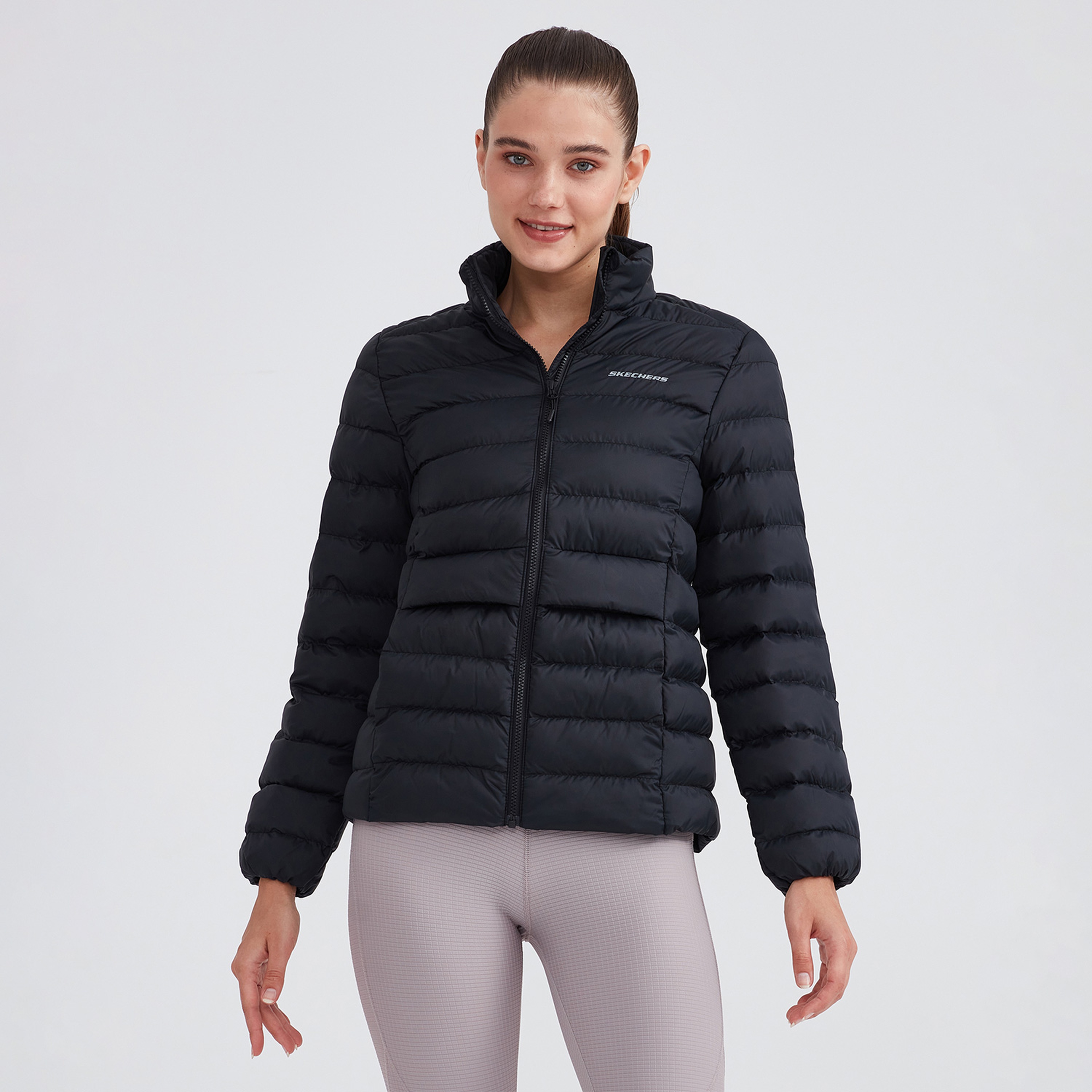 Skechers W Outerwear Pop Up Detailed Padded Kadın Siyah Ceket