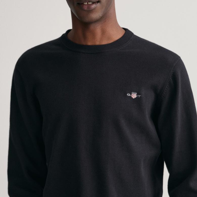 GANT Erkek Siyah Regular Fit Bisiklet Yaka Kazak