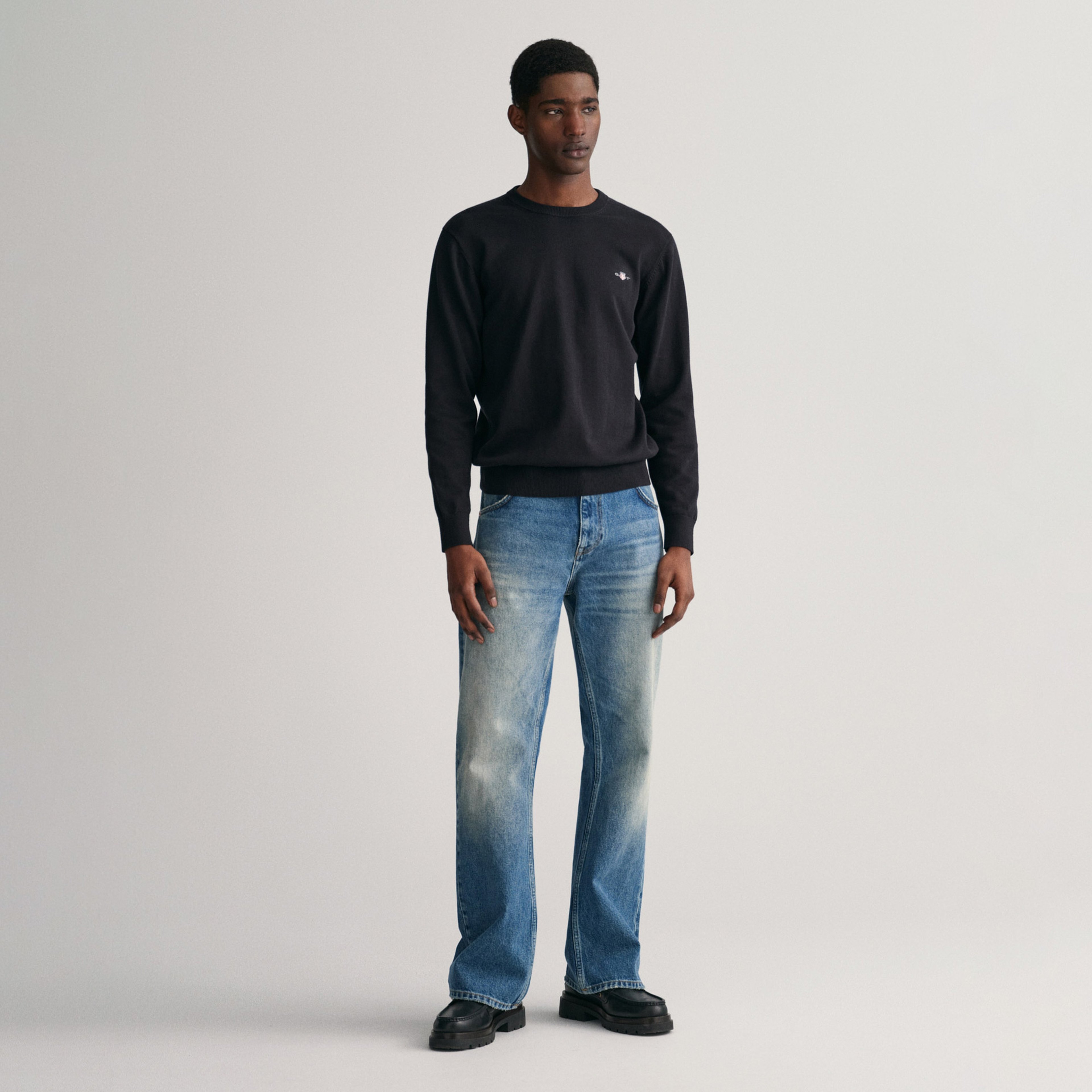 GANT Erkek Siyah Regular Fit Bisiklet Yaka Kazak