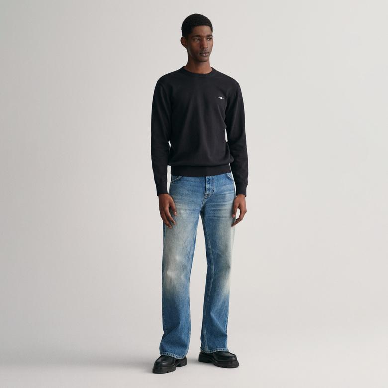 GANT Erkek Siyah Regular Fit Bisiklet Yaka Kazak