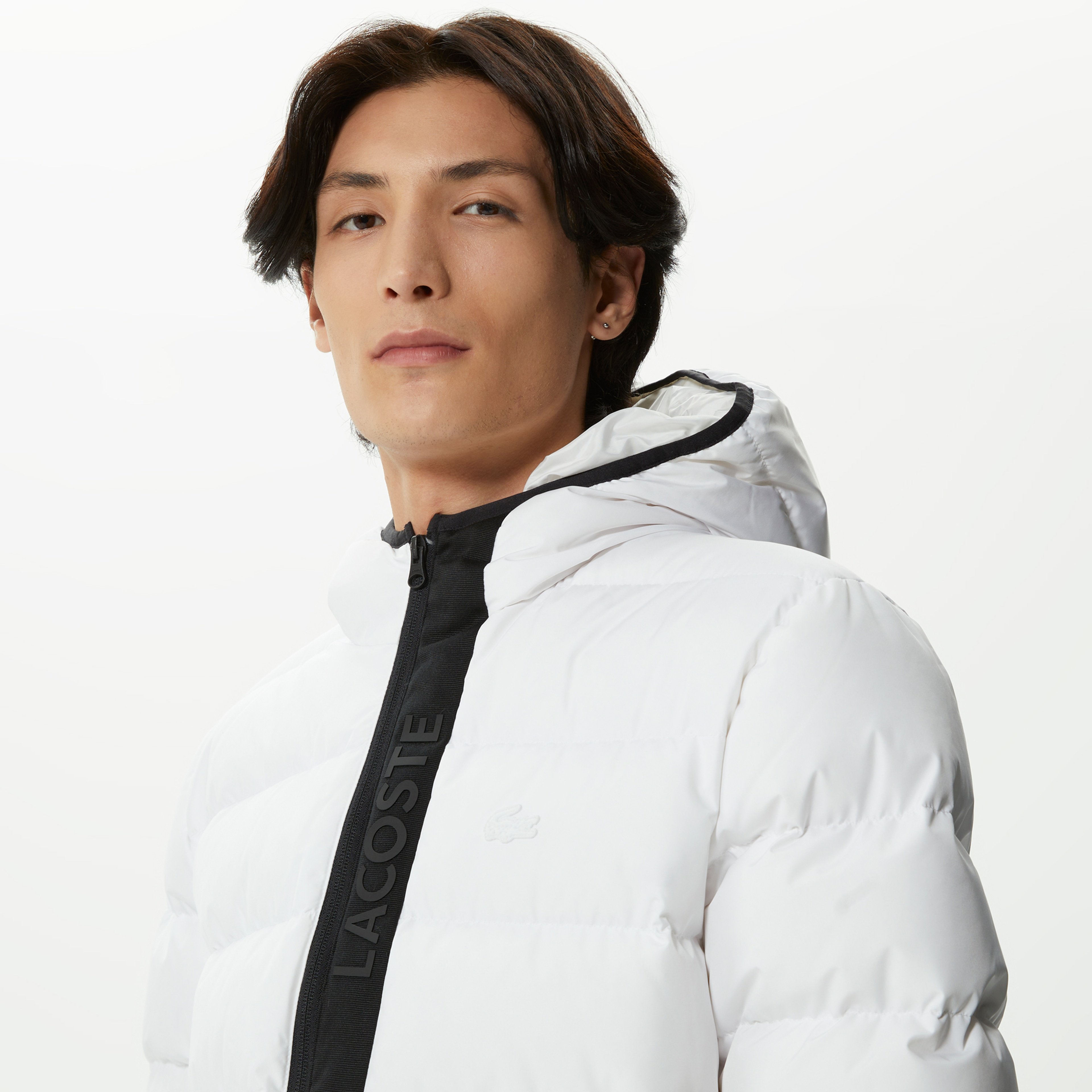 Erkek Kapüşonlu Kapitone Beyaz Mont