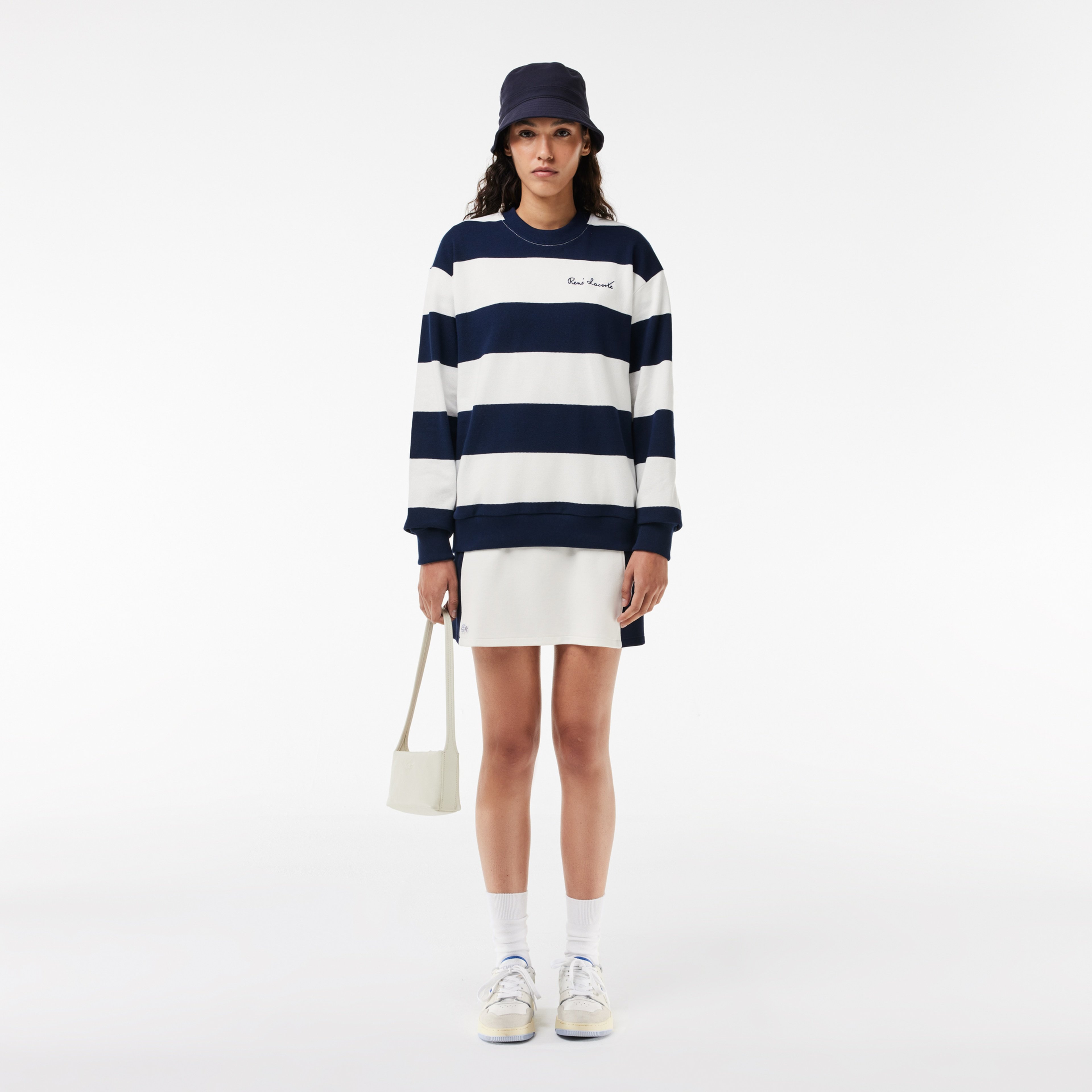 Kadın Bisiklet Yaka Çizgili Lacivert Sweatshirt