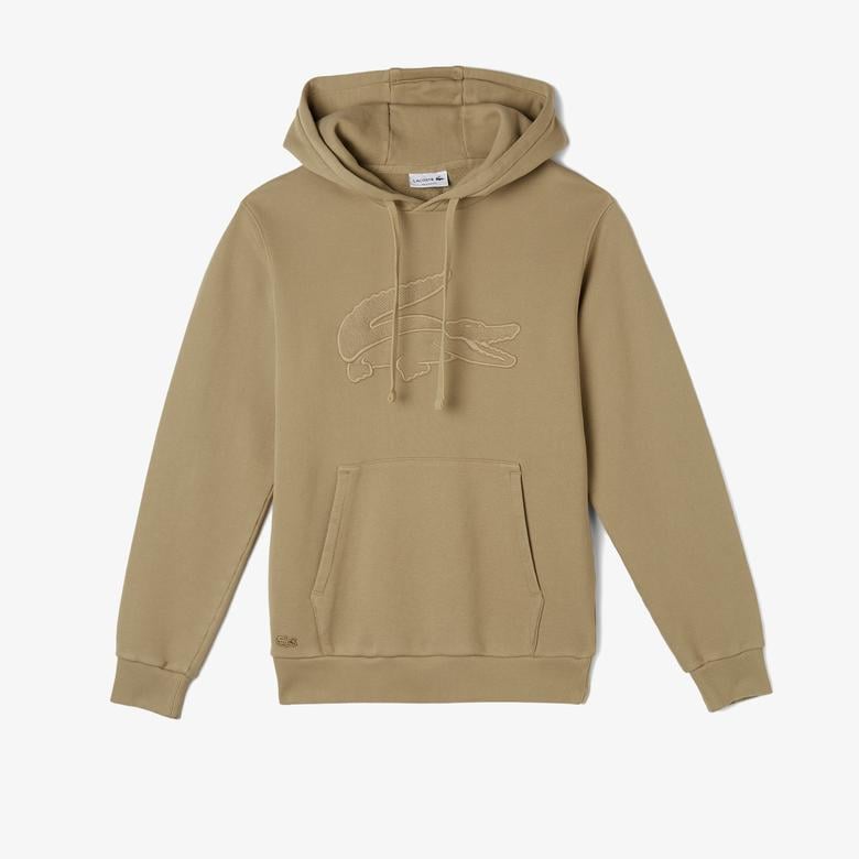 Erkek Relaxed Fit Kapüşonlu Baskılı Bej Sweatshirt