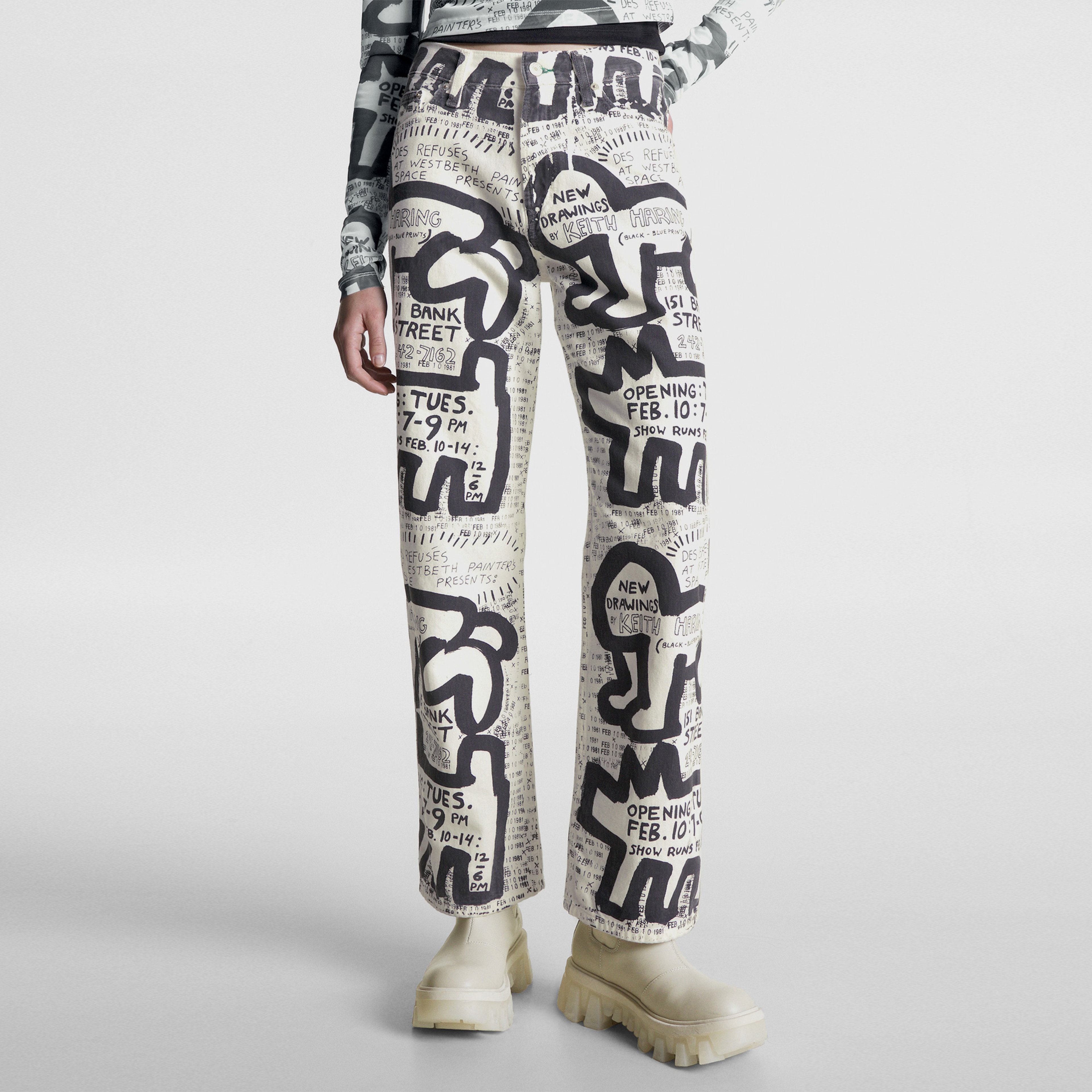 Tommy Jeans x Keith Haring Exhibit Poster Kadın Krem Pantolon