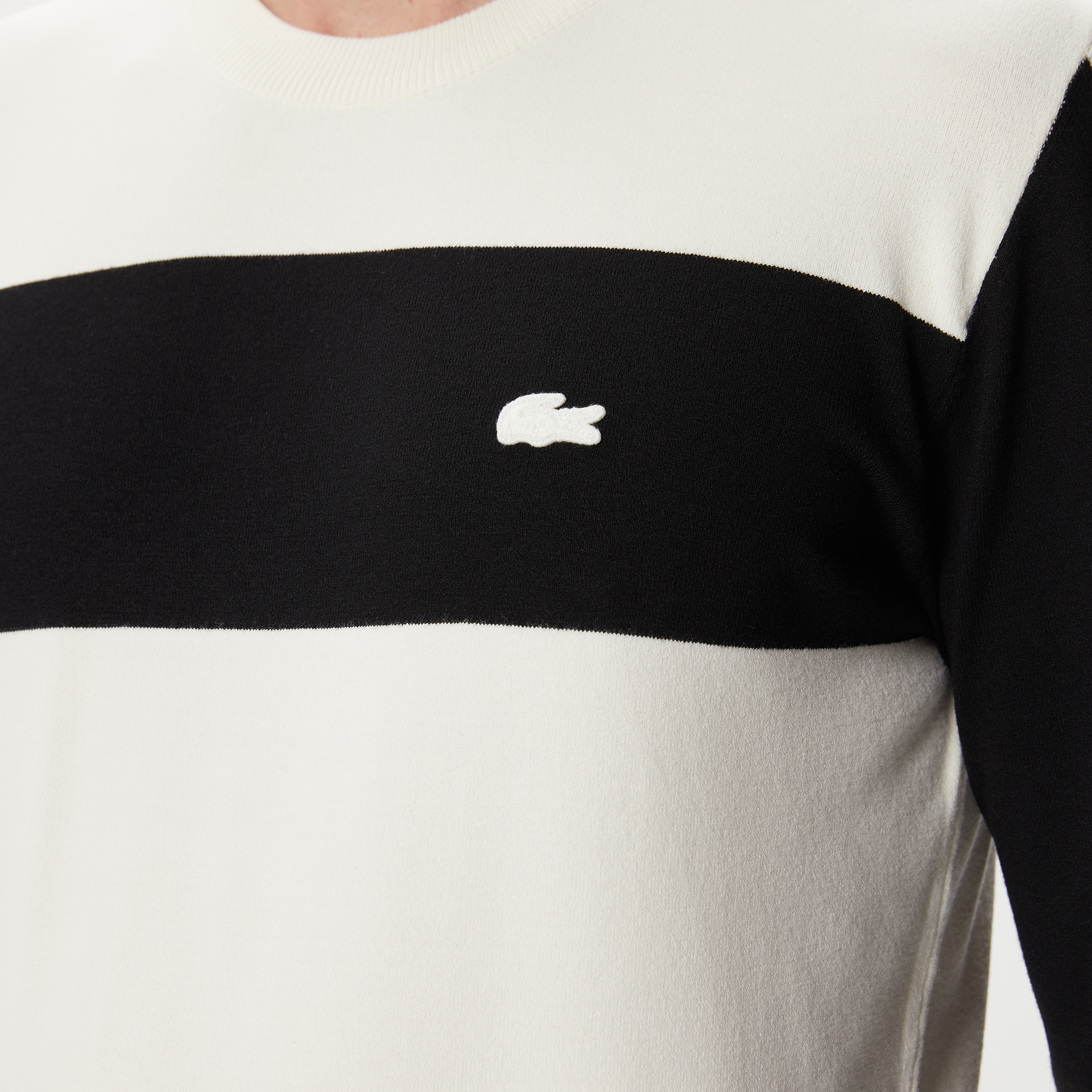 Erkek Regular Fit Uzun Kollu Bisiklet Yaka Renk Bloklu Ekru Triko