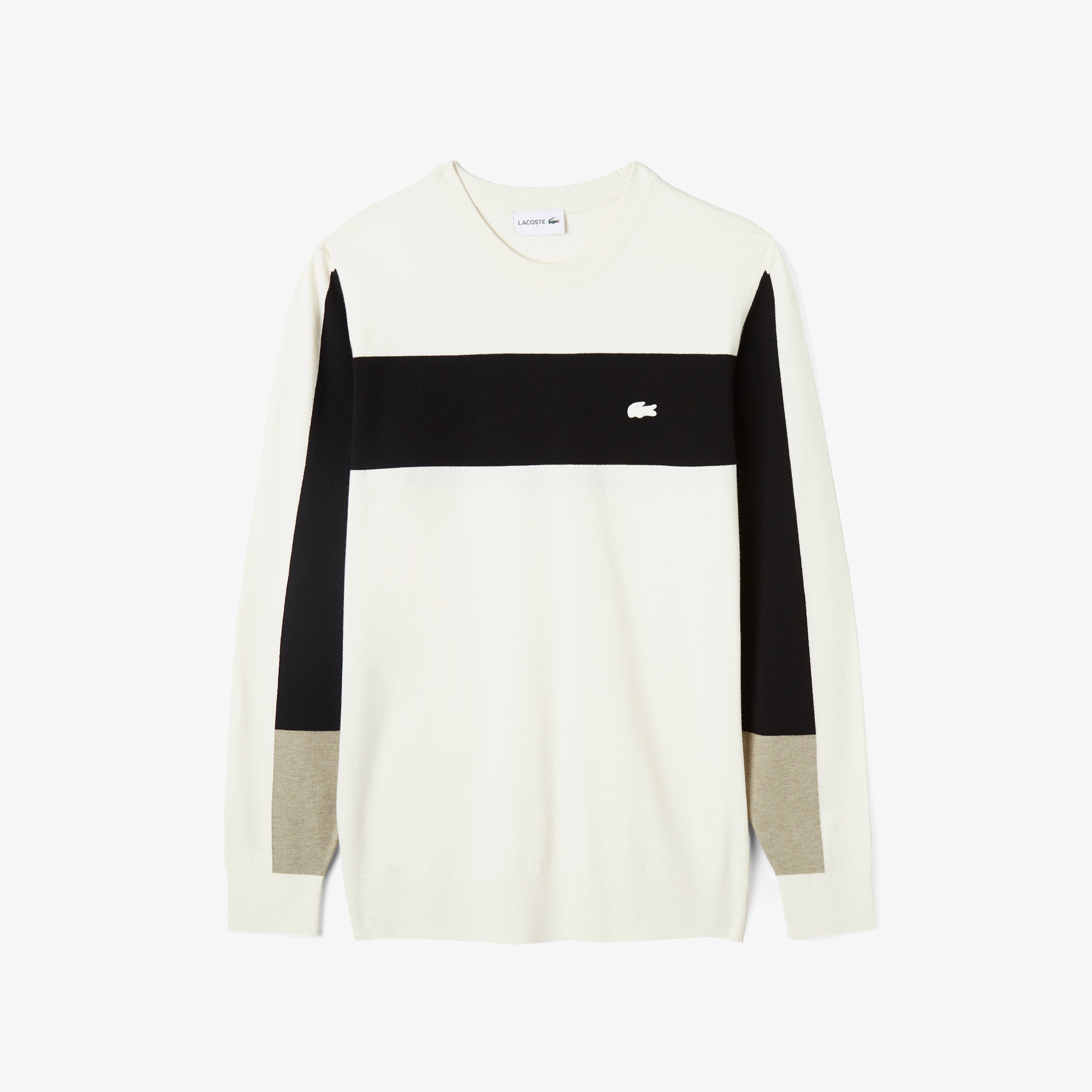 Erkek Regular Fit Uzun Kollu Bisiklet Yaka Renk Bloklu Ekru Triko