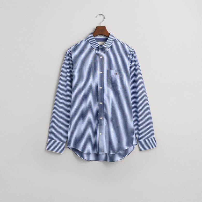 GANT Erkek Mavi Regular Fit Düğmeli Yaka Çizgili Poplin Gömlek