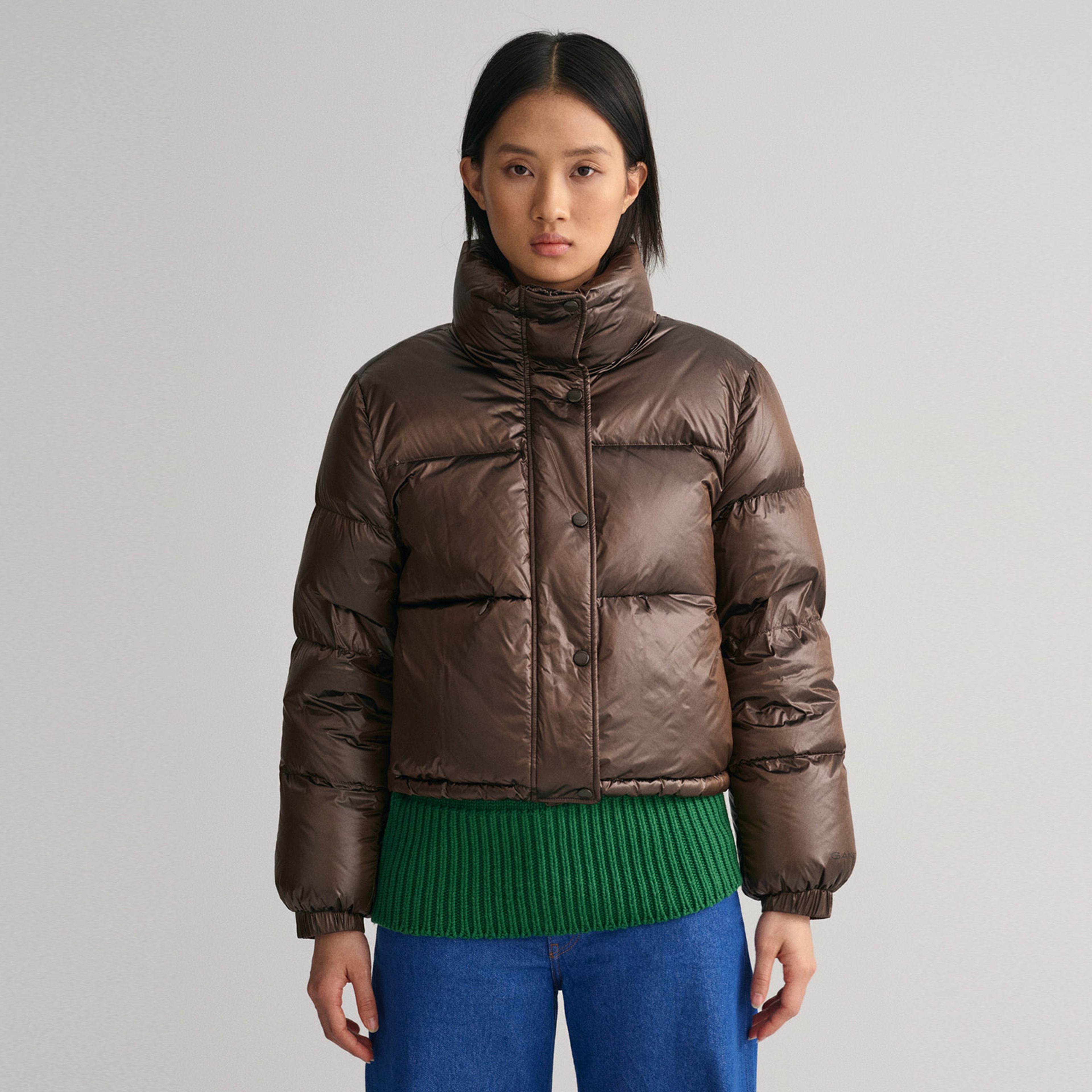 GANT Kadın Kahverengi Dik Yaka Kapitone Mont