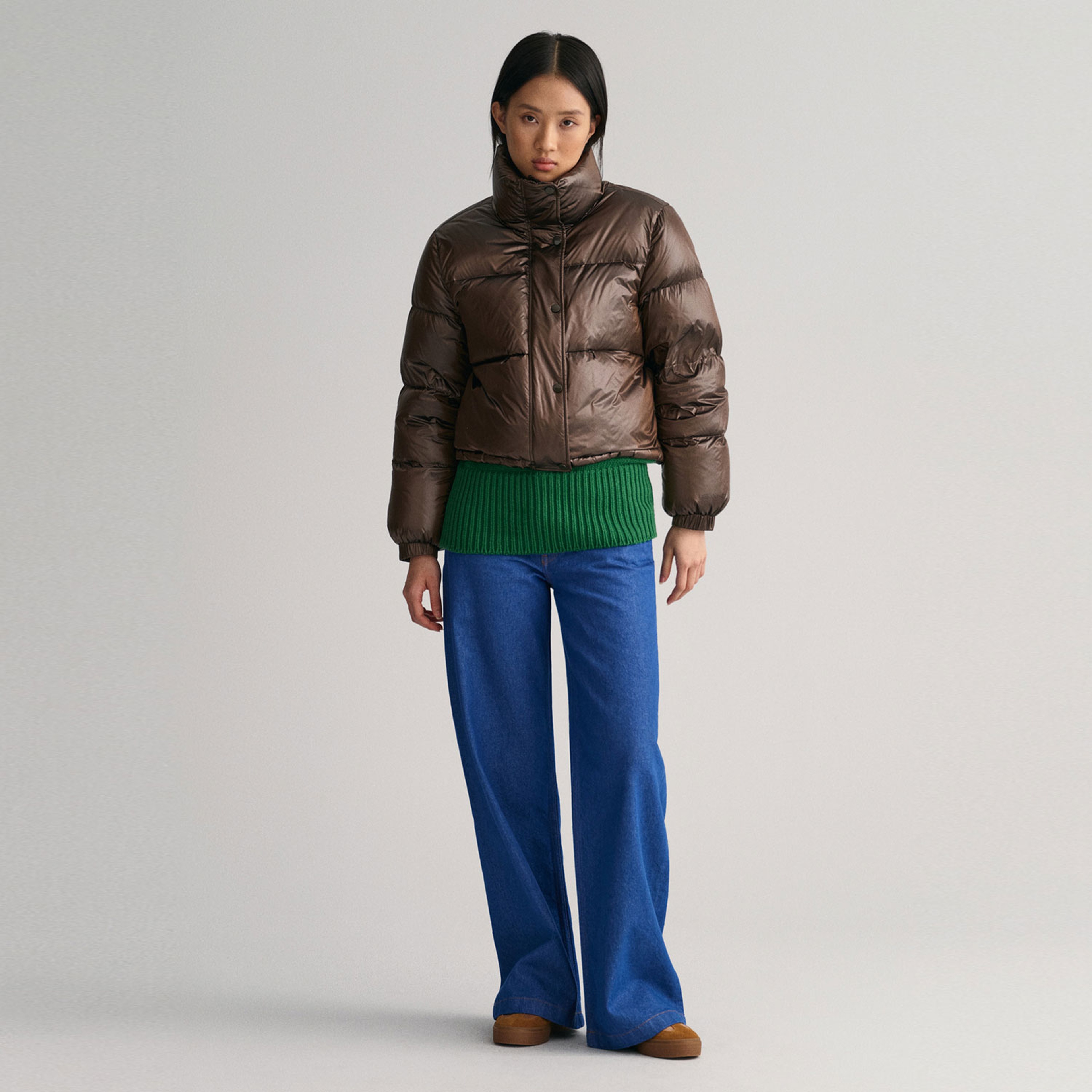 GANT Kadın Kahverengi Dik Yaka Kapitone Mont