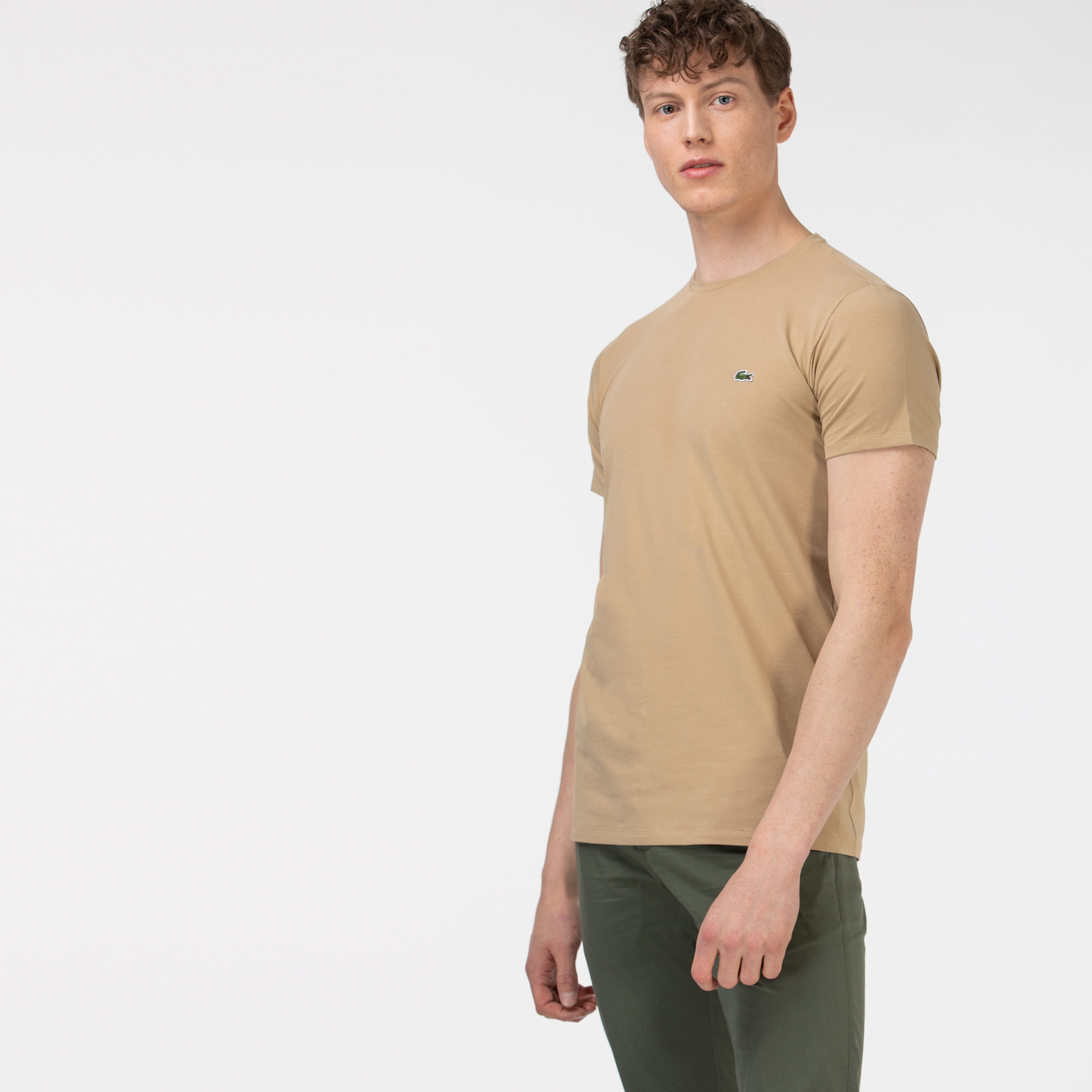 Erkek Slim Fit Bisiklet Yaka Bej T-Shirt
