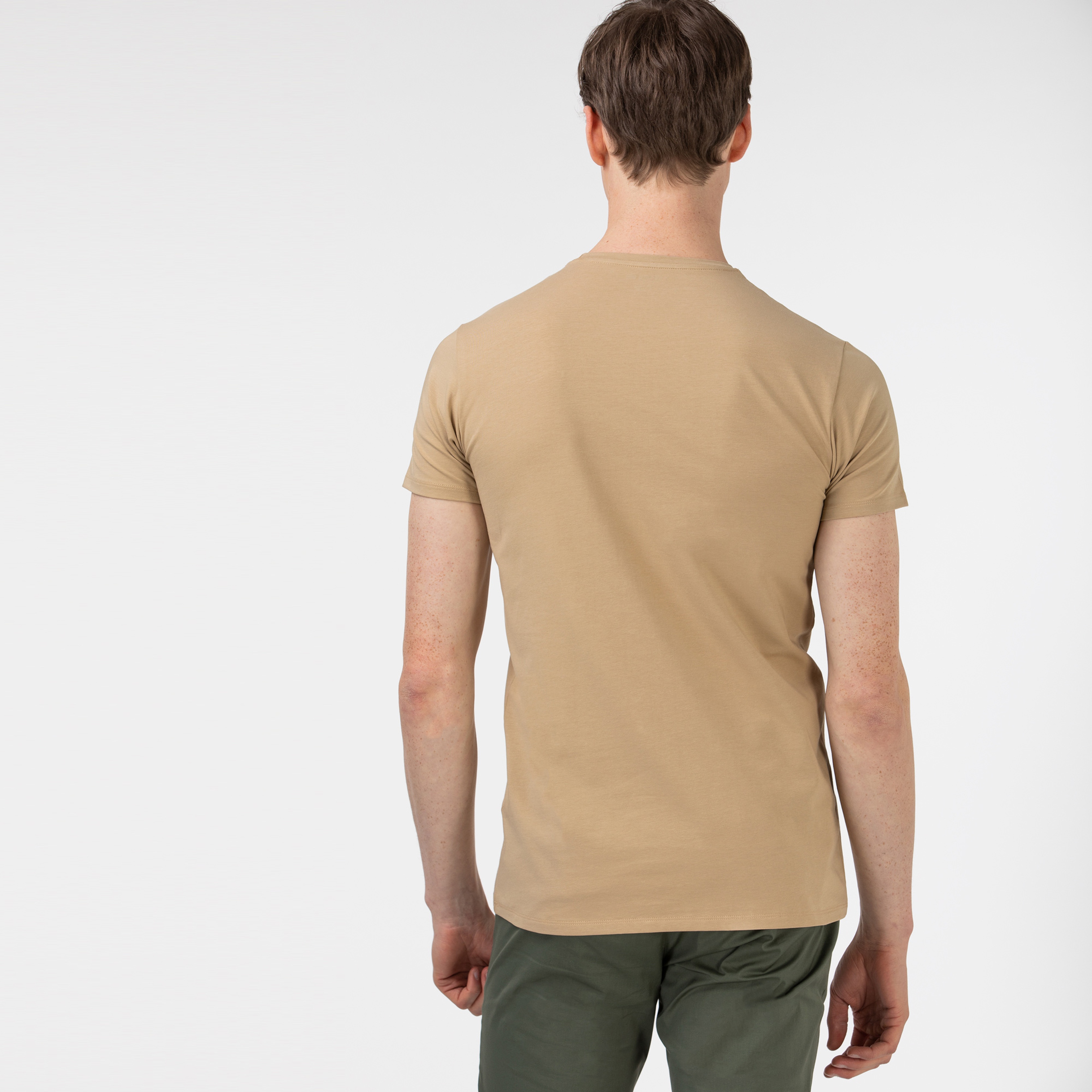 Erkek Slim Fit Bisiklet Yaka Bej T-Shirt