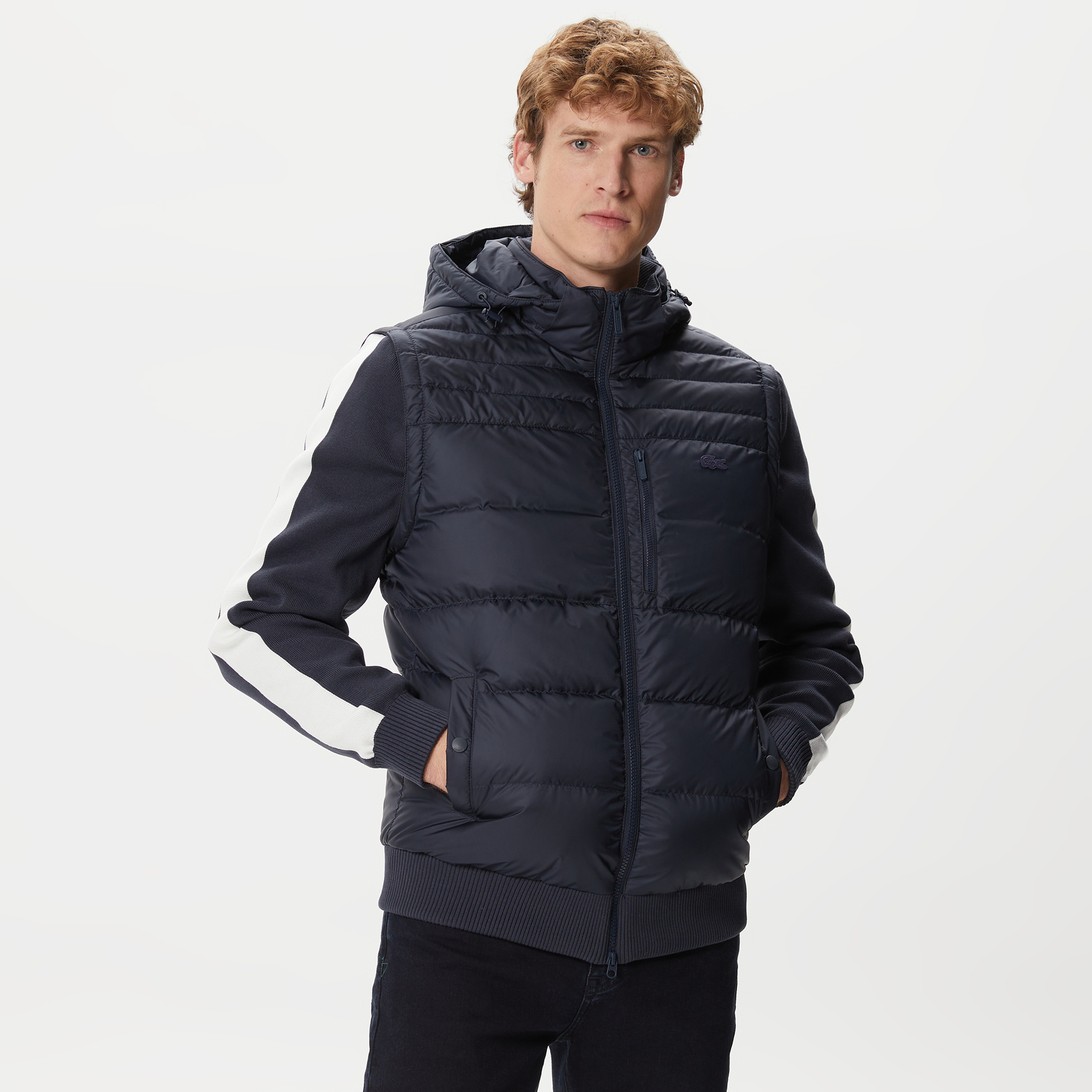 Lacoste Erkek Kapüşonlu Kapitone Lacivert Mont