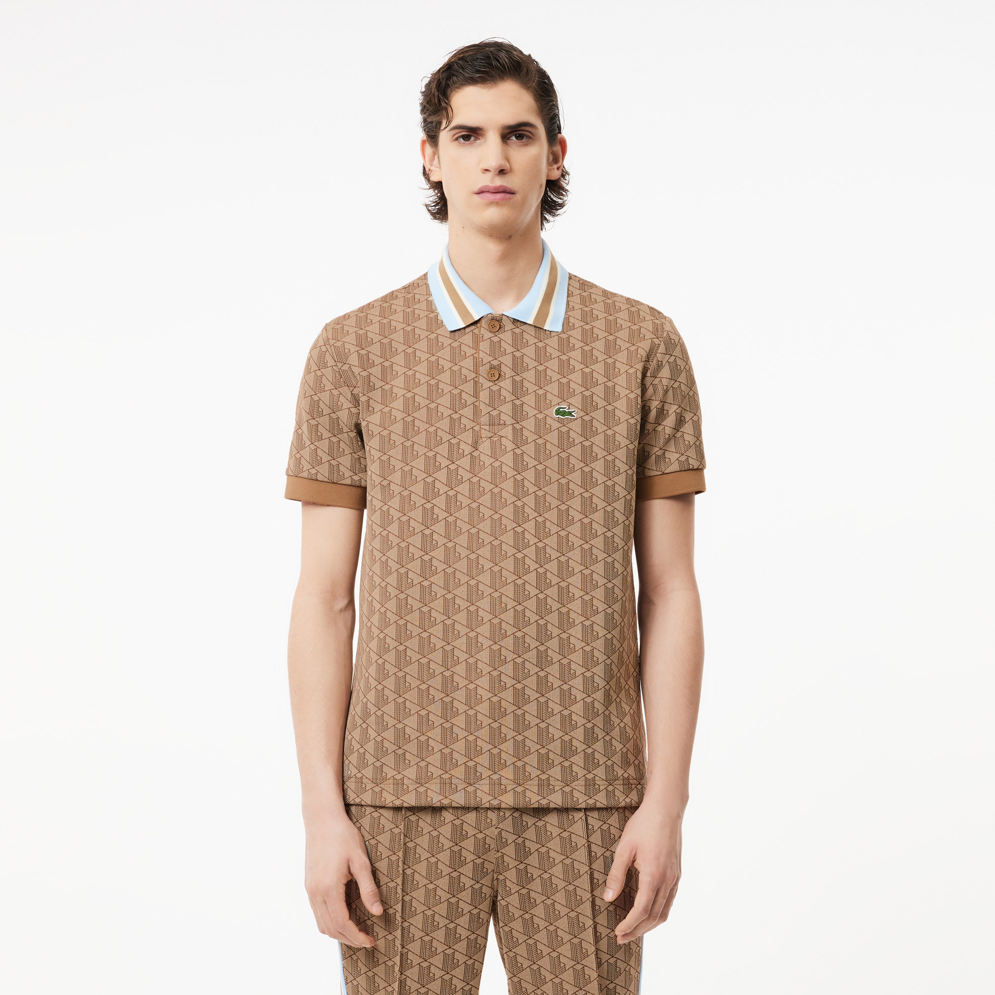 Monogram Erkek Classic Fit Kahverengi Polo