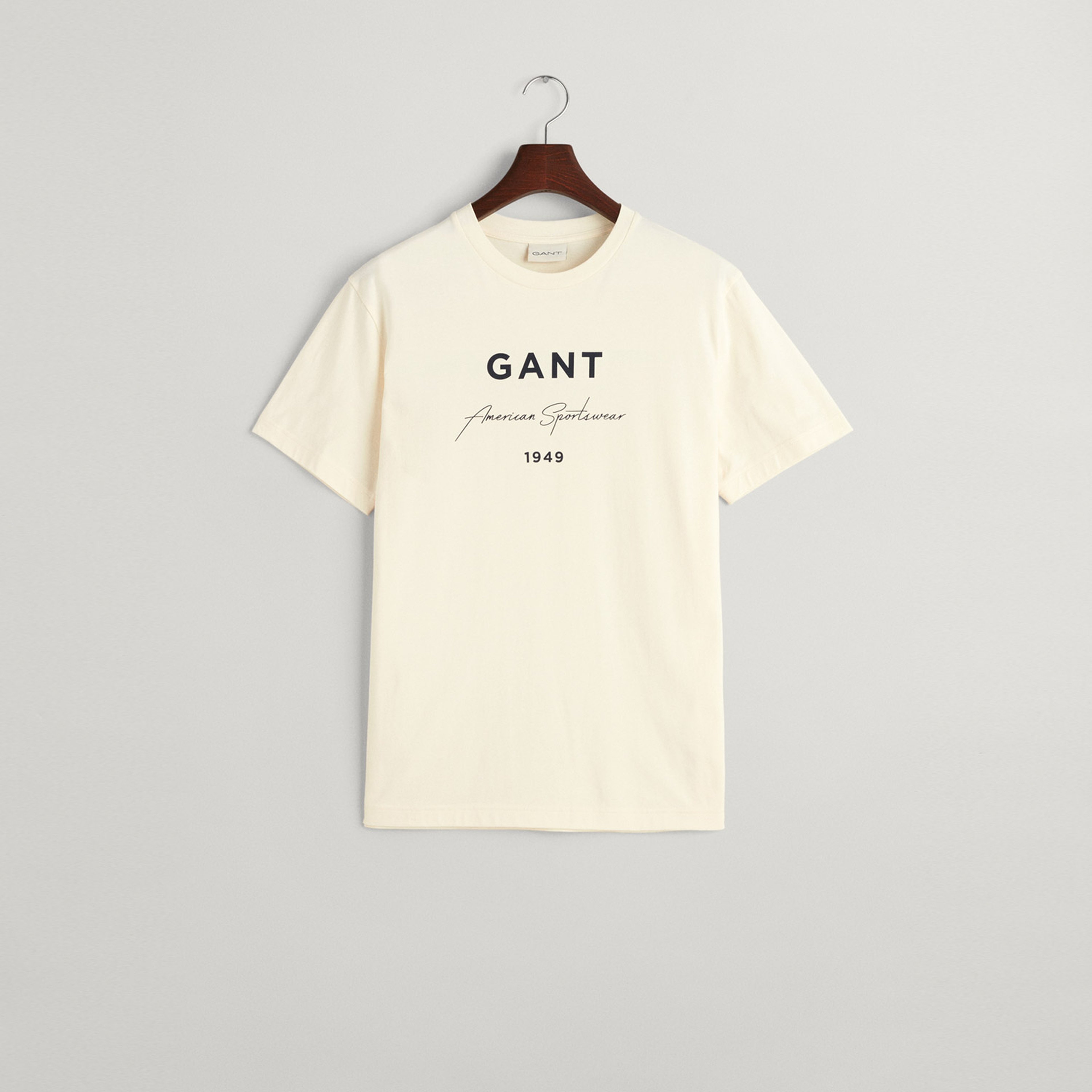 GANT Erkek Krem Regular Fit Bisiklet Yaka Logolu T-shirt