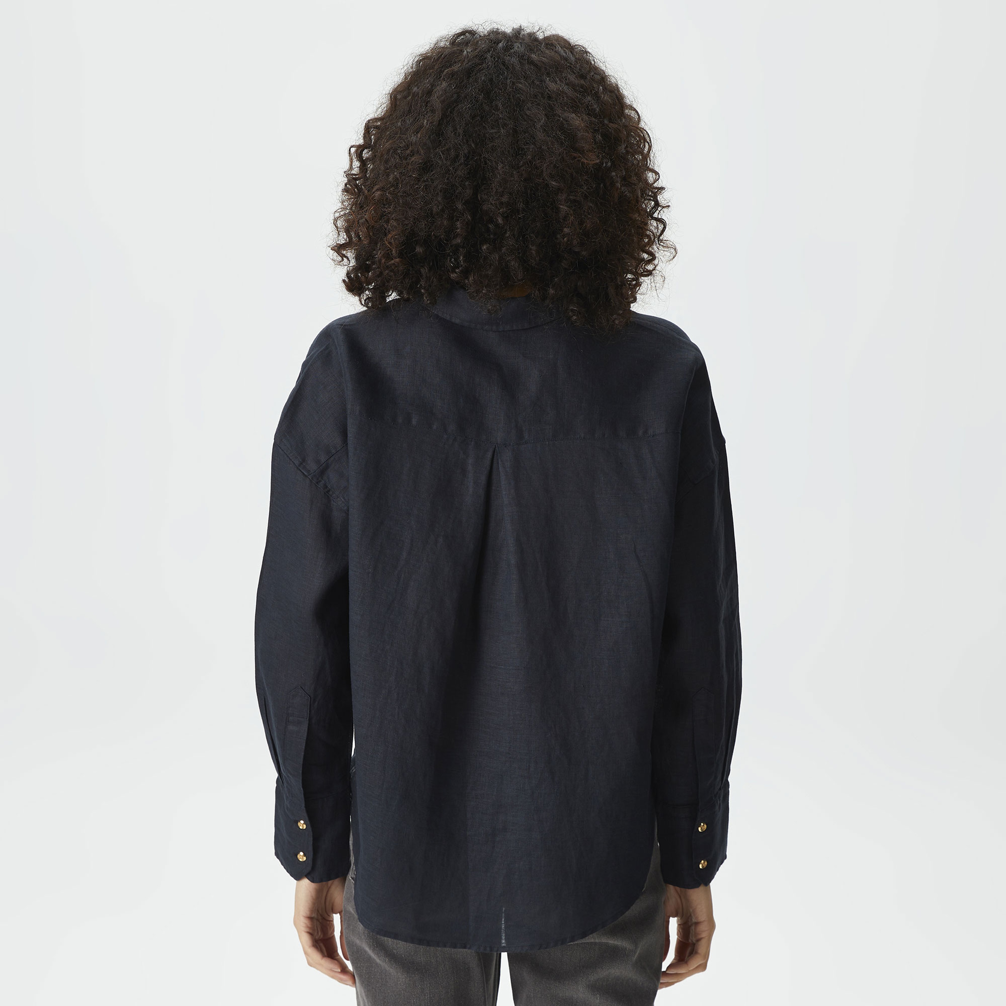 Nautica Kadın Siyah Oversize Keten Gömlek