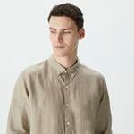 Nautica Erkek Bej Classic Fit Uzun Kollu Keten Gömlek