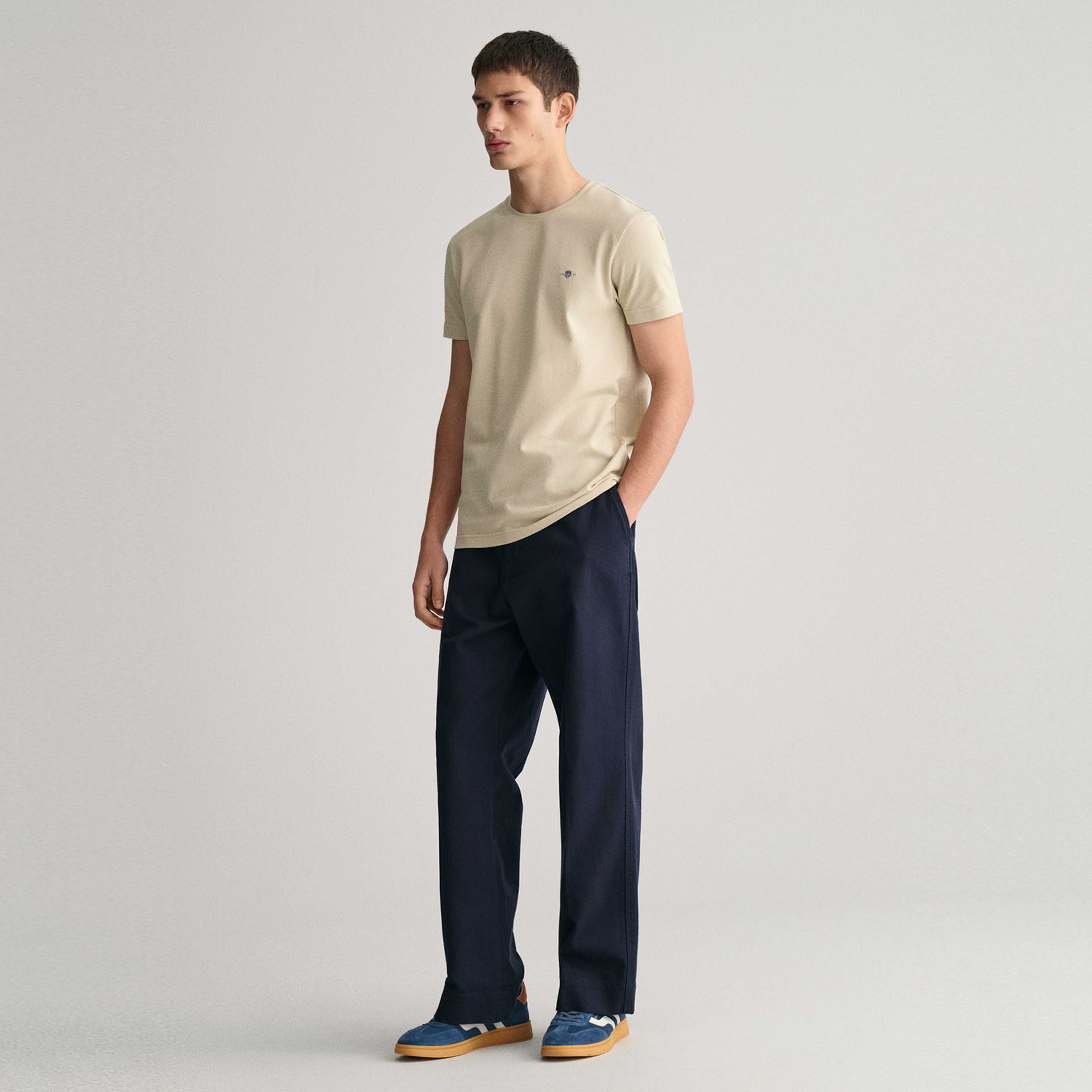 GANT Erkek Bej Slim Fit Bisiklet Yaka T-Shirt