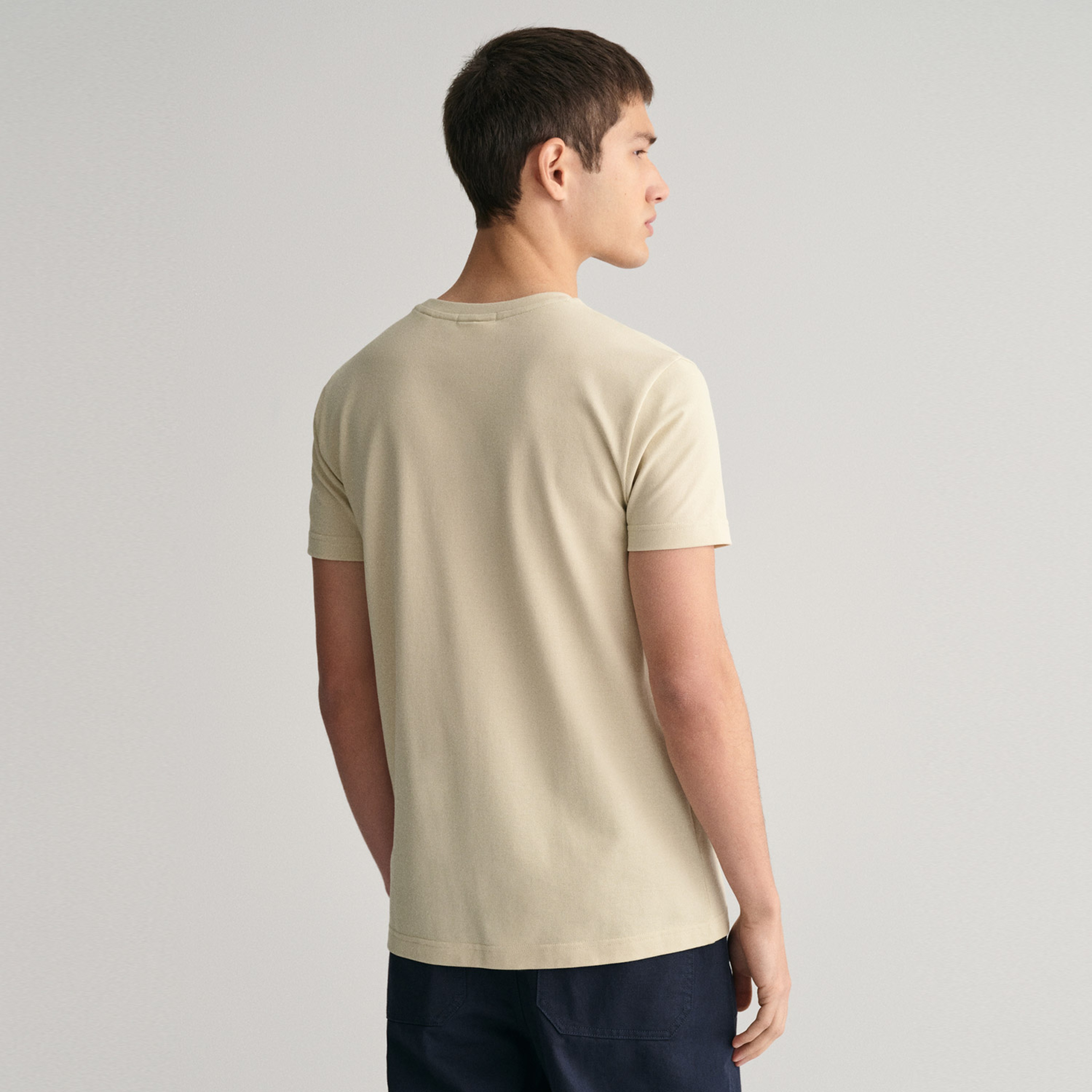 GANT Erkek Bej Slim Fit Bisiklet Yaka T-Shirt