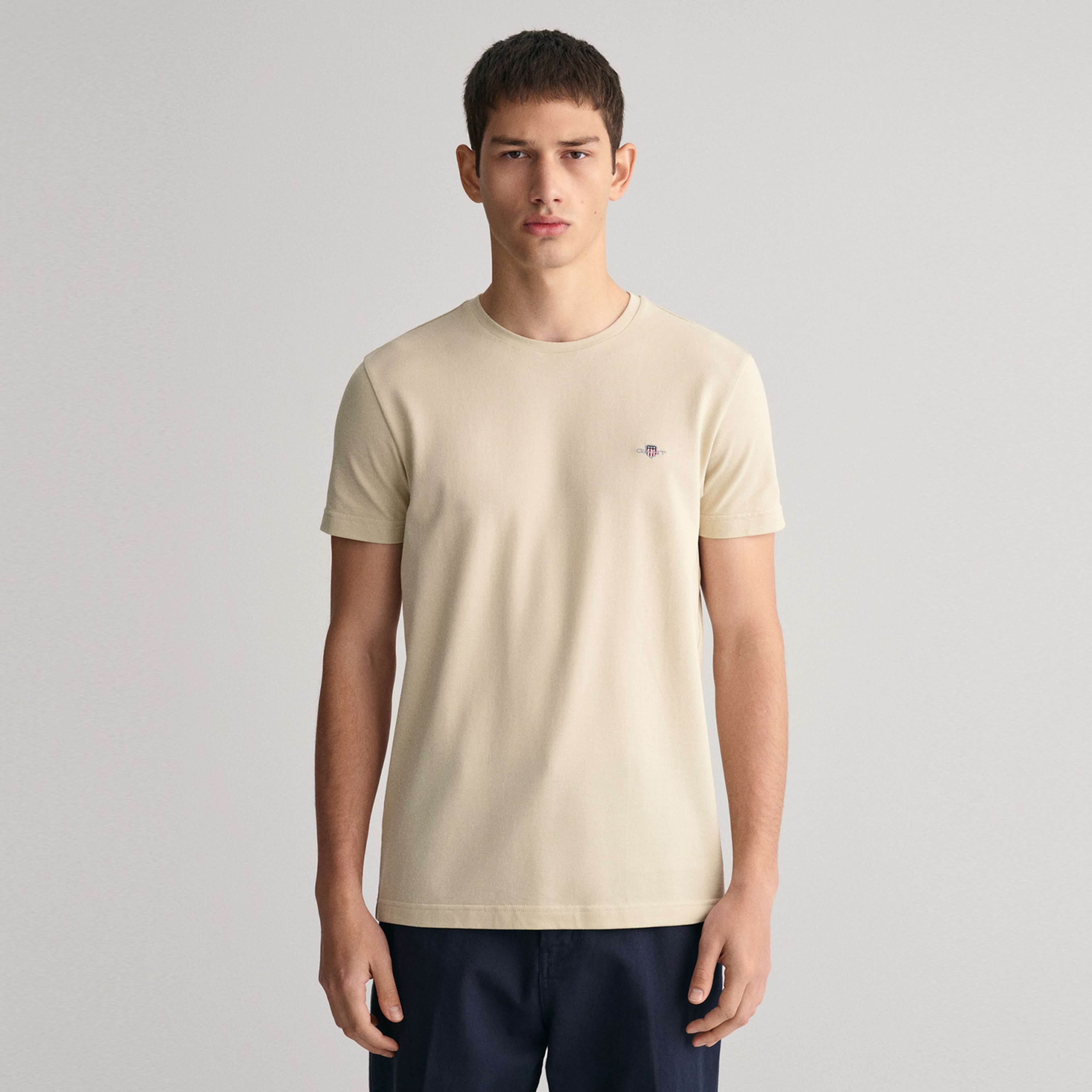 GANT Erkek Bej Slim Fit Bisiklet Yaka T-Shirt
