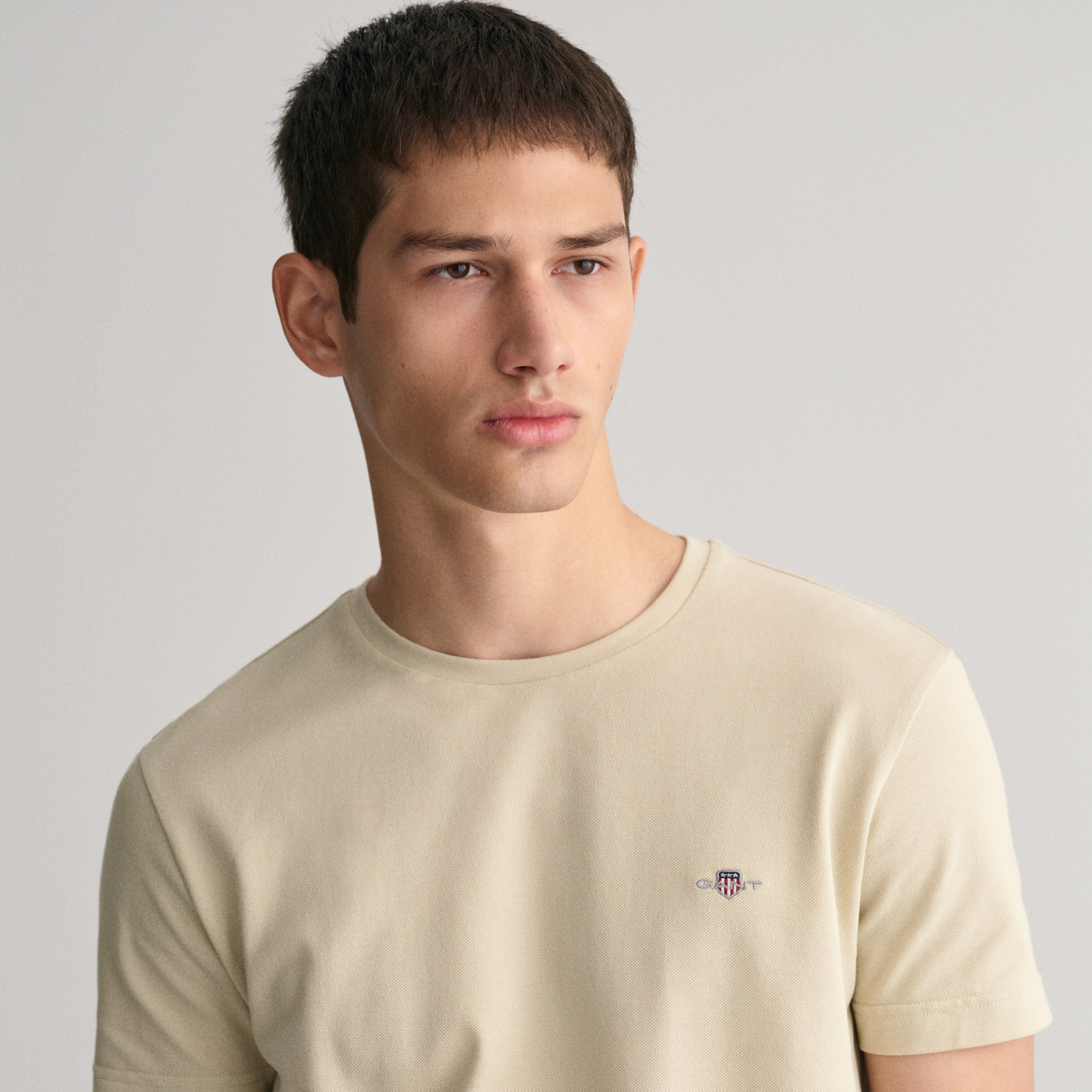 GANT Erkek Bej Slim Fit Bisiklet Yaka T-Shirt