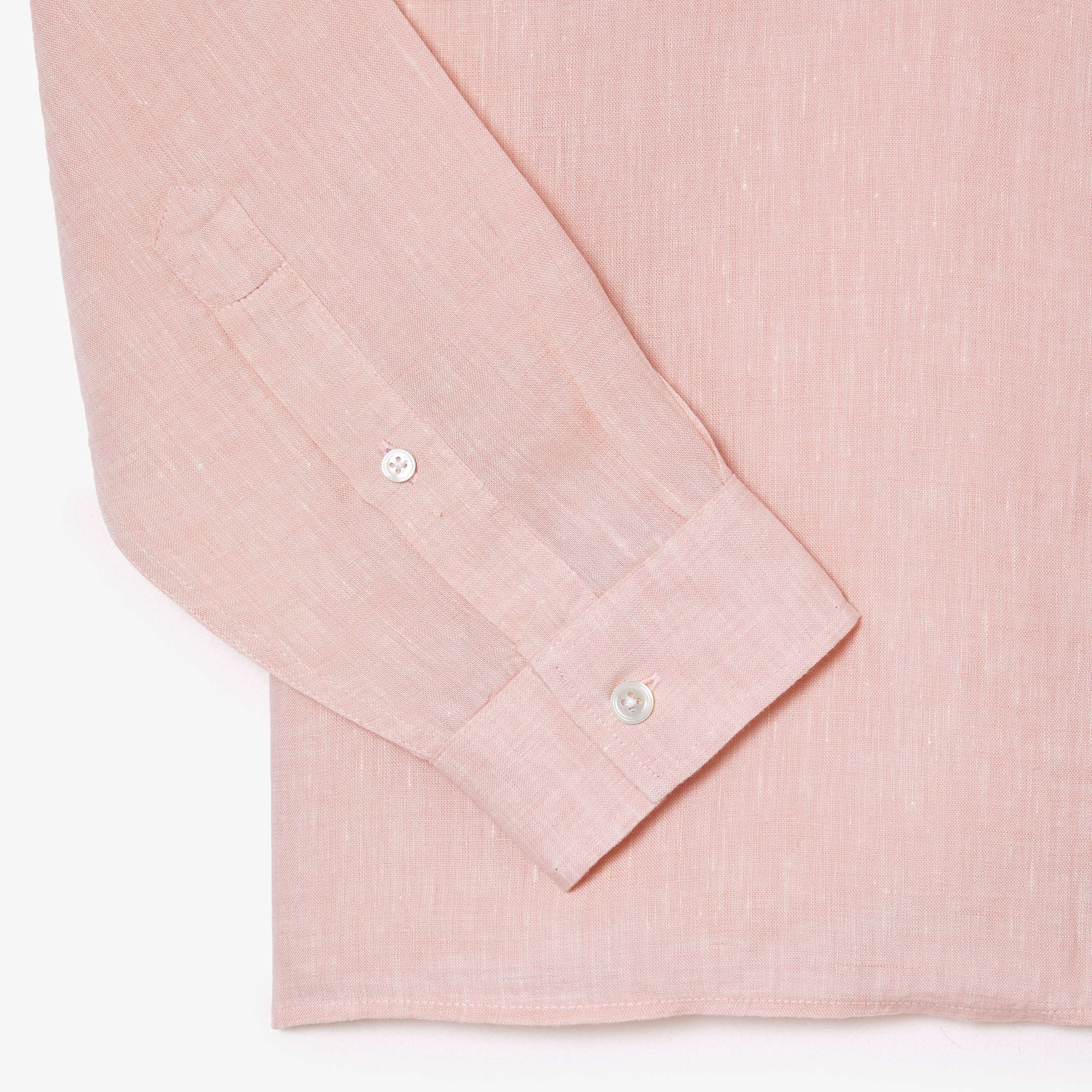 Erkek Regular Fit Düğmeli Yaka Keten Açık Pembe Gömlek