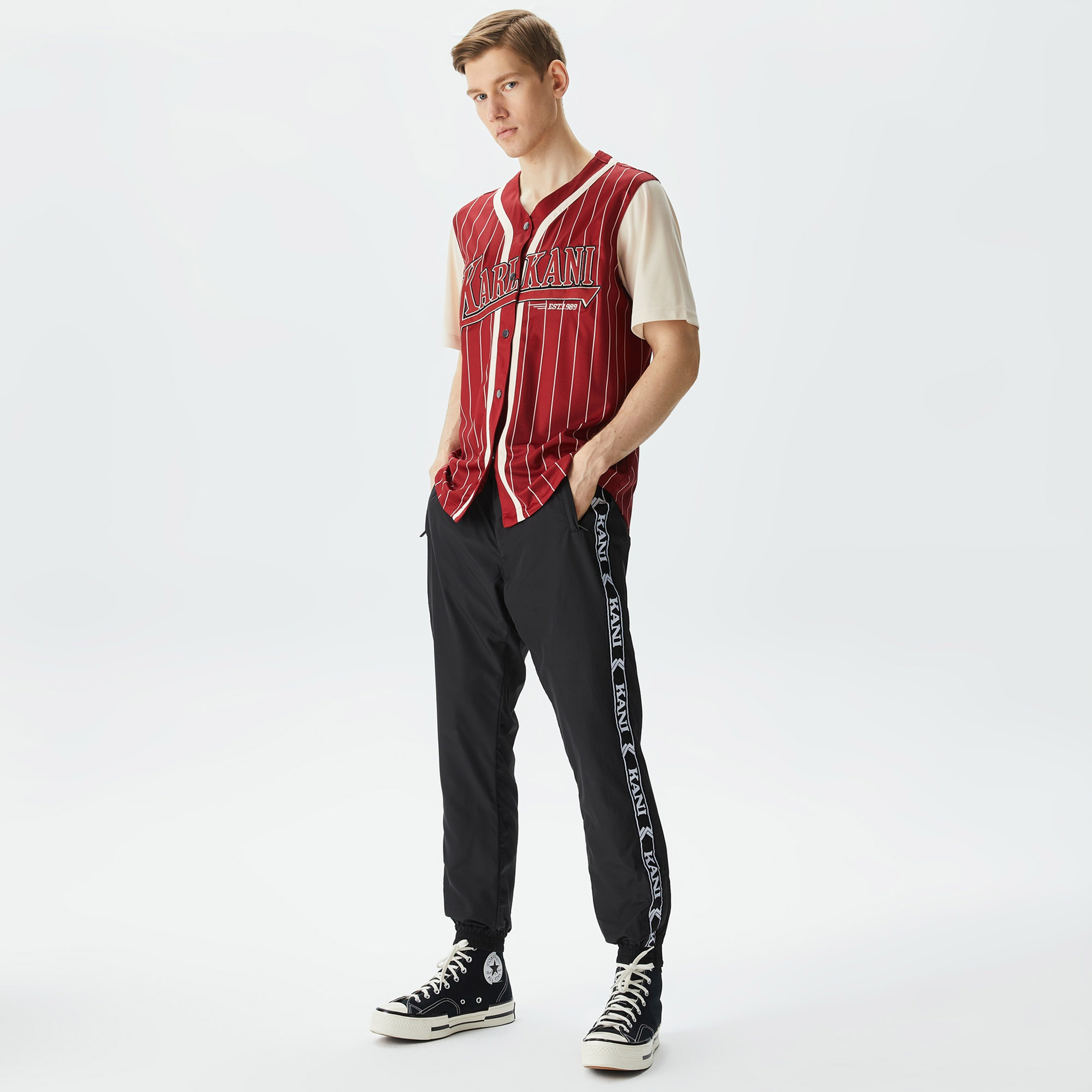 Karl Kani Trekking Block Pinstripe Baseball Erkek Kırmızı Gömlek