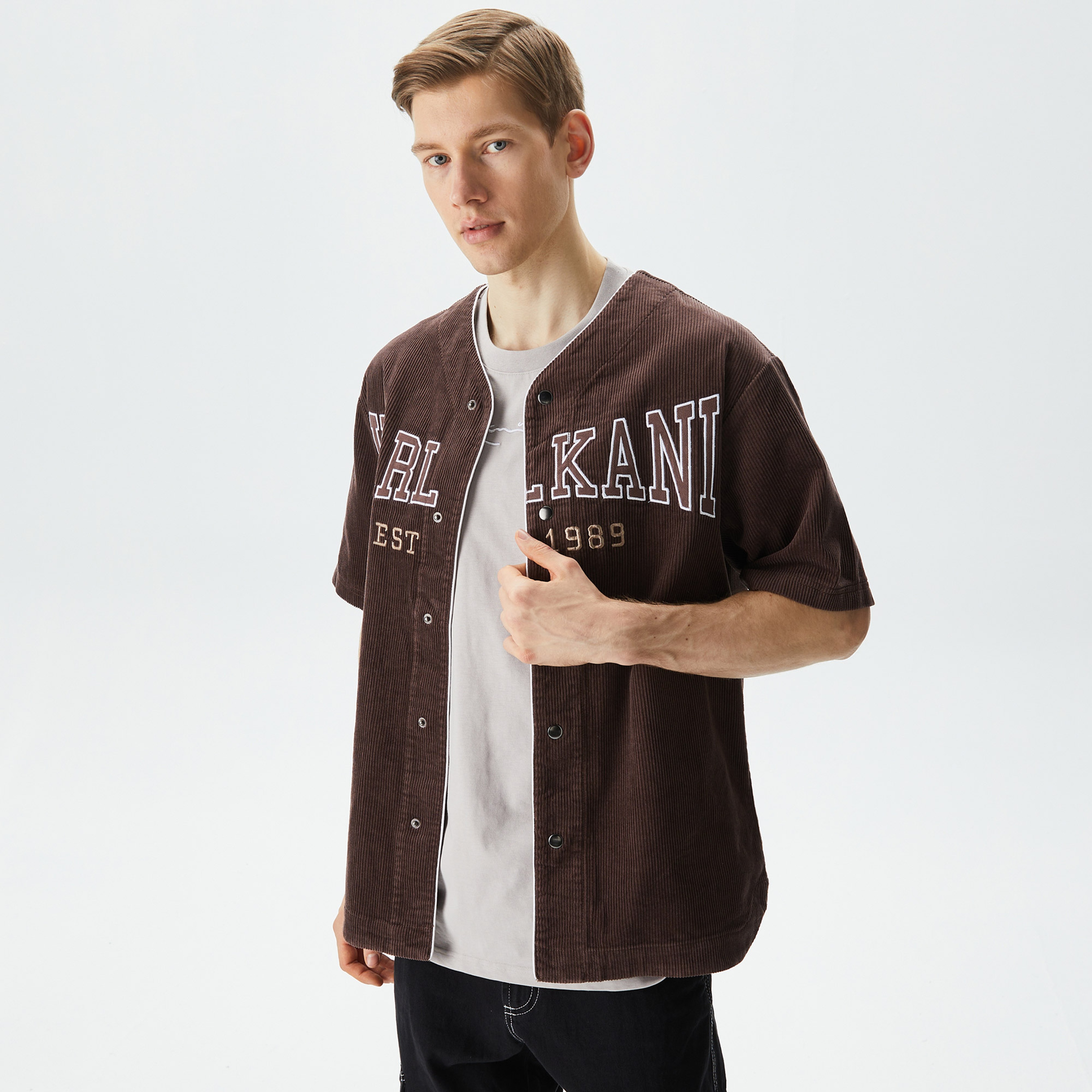 Karl Kani Woven Retro Corduroy Baseball Erkek Kahverengi Gömlek