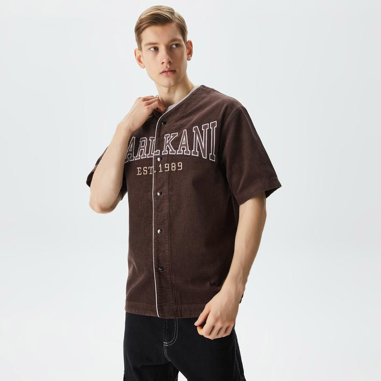 Karl Kani Woven Retro Corduroy Baseball Erkek Kahverengi Gömlek
