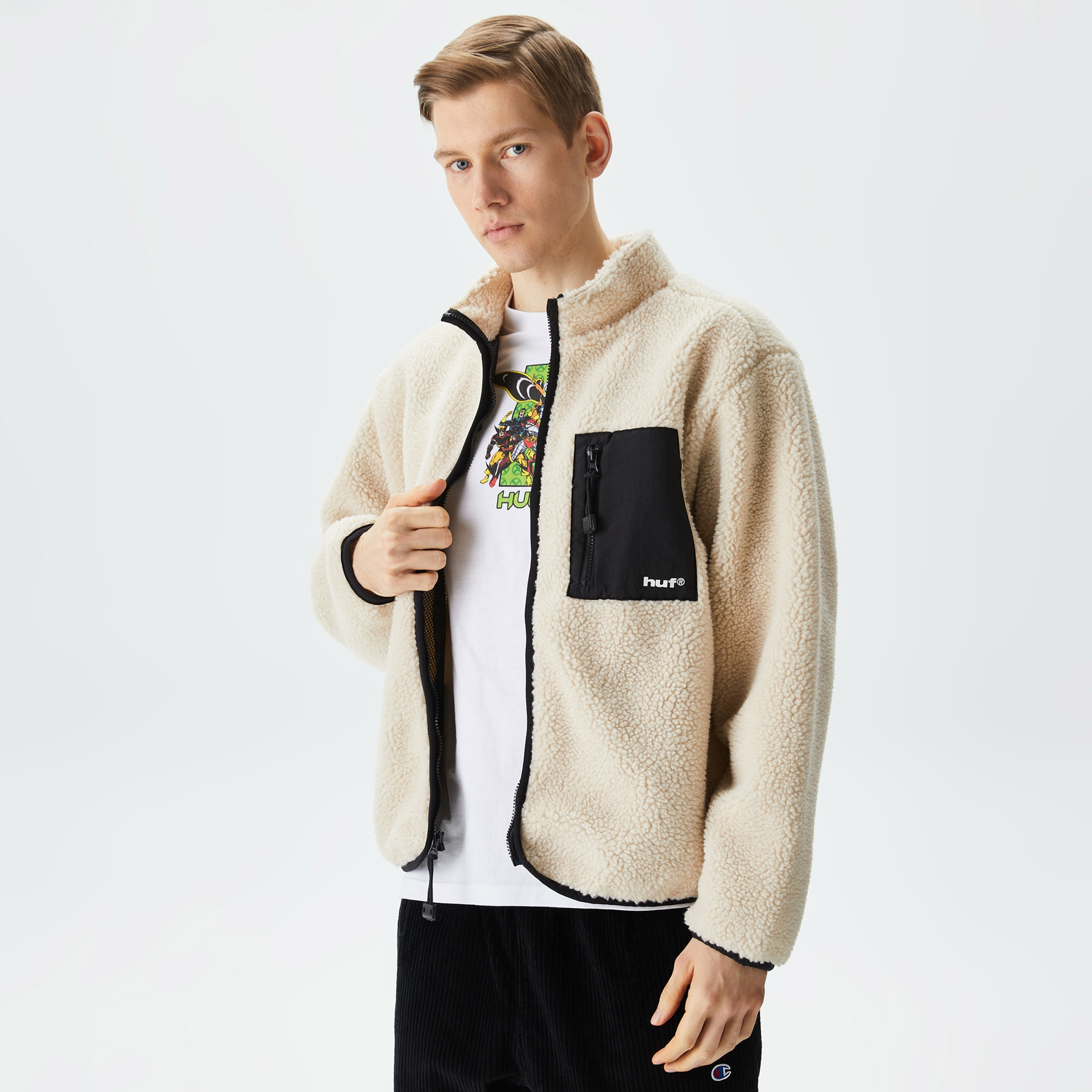 HUF Gundam Zero-One Sherpa Jacket Erkek Krem CeketXLJK00431| Occasion