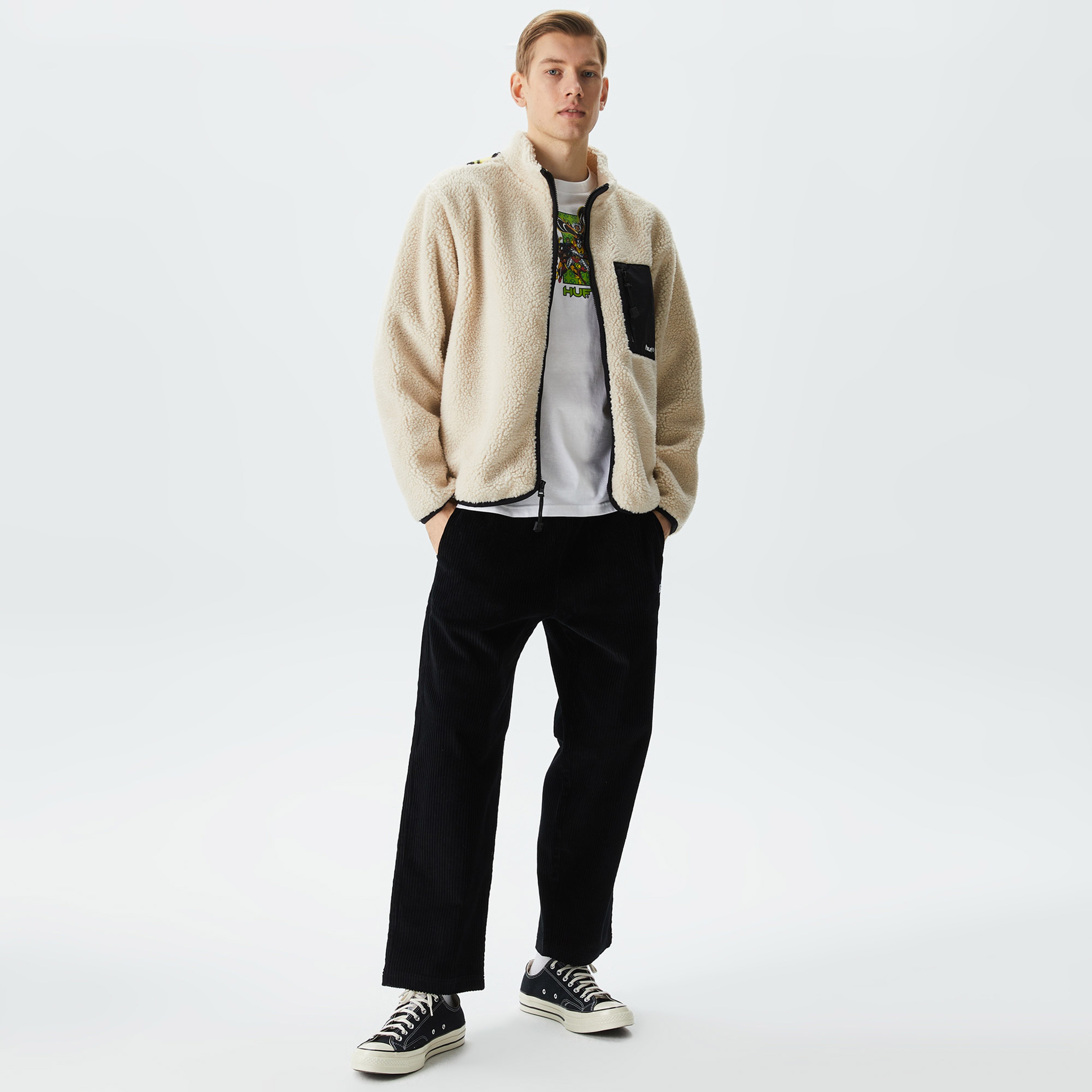 HUF Gundam Zero-One Sherpa Jacket Erkek Krem CeketXLJK00431| Occasion