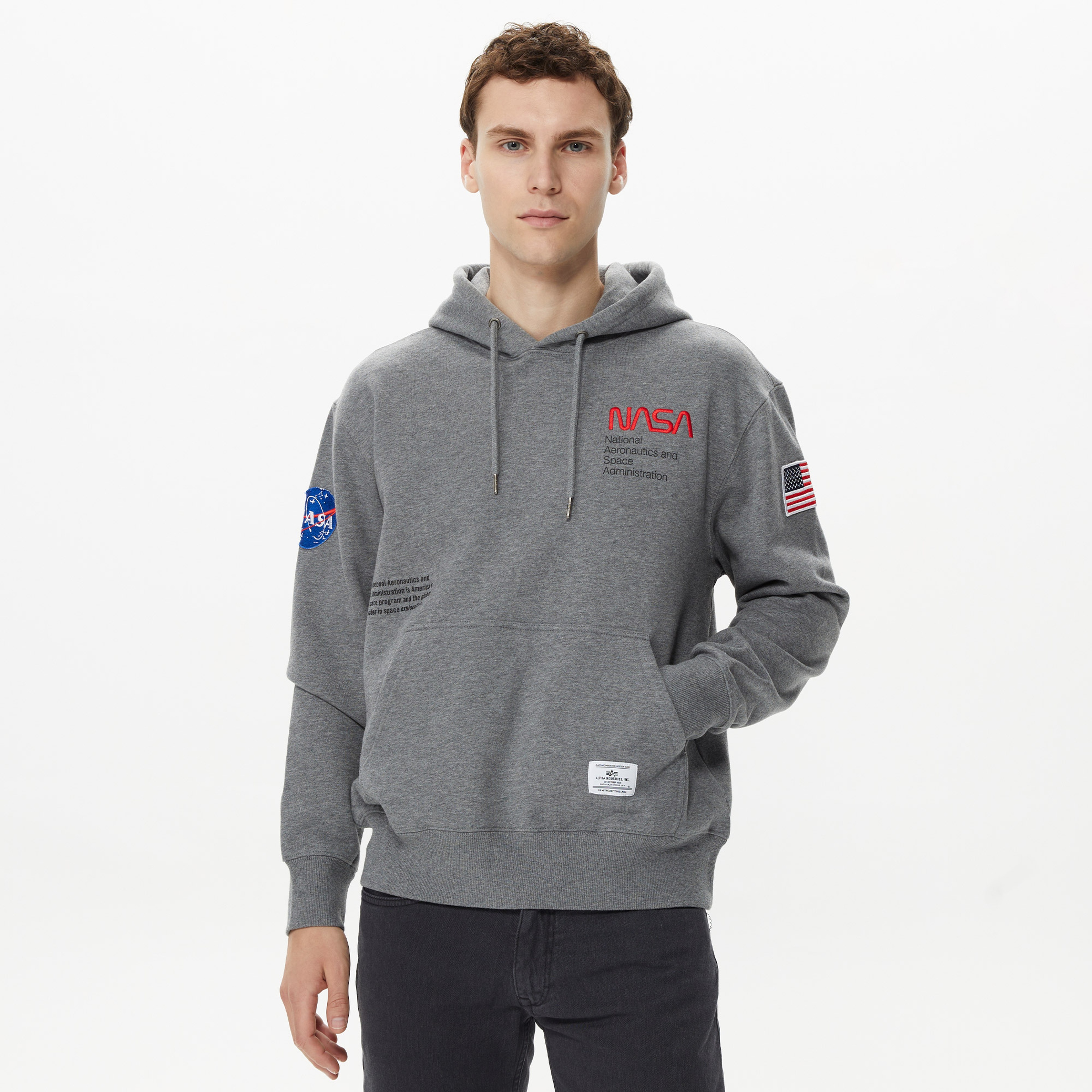Alpha Industries Nasa Erkek Gri Hoodie