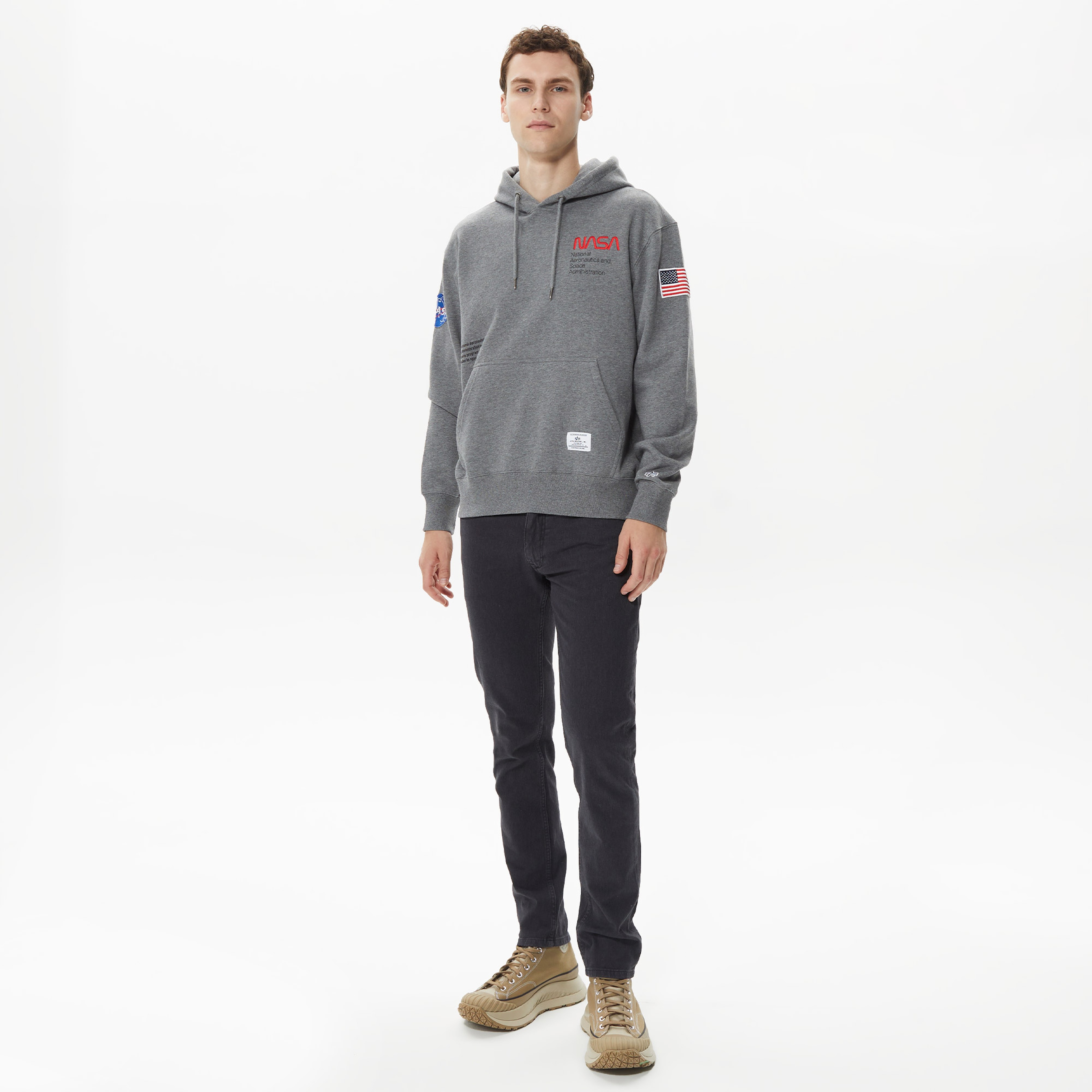 Alpha Industries Nasa Erkek Gri Hoodie