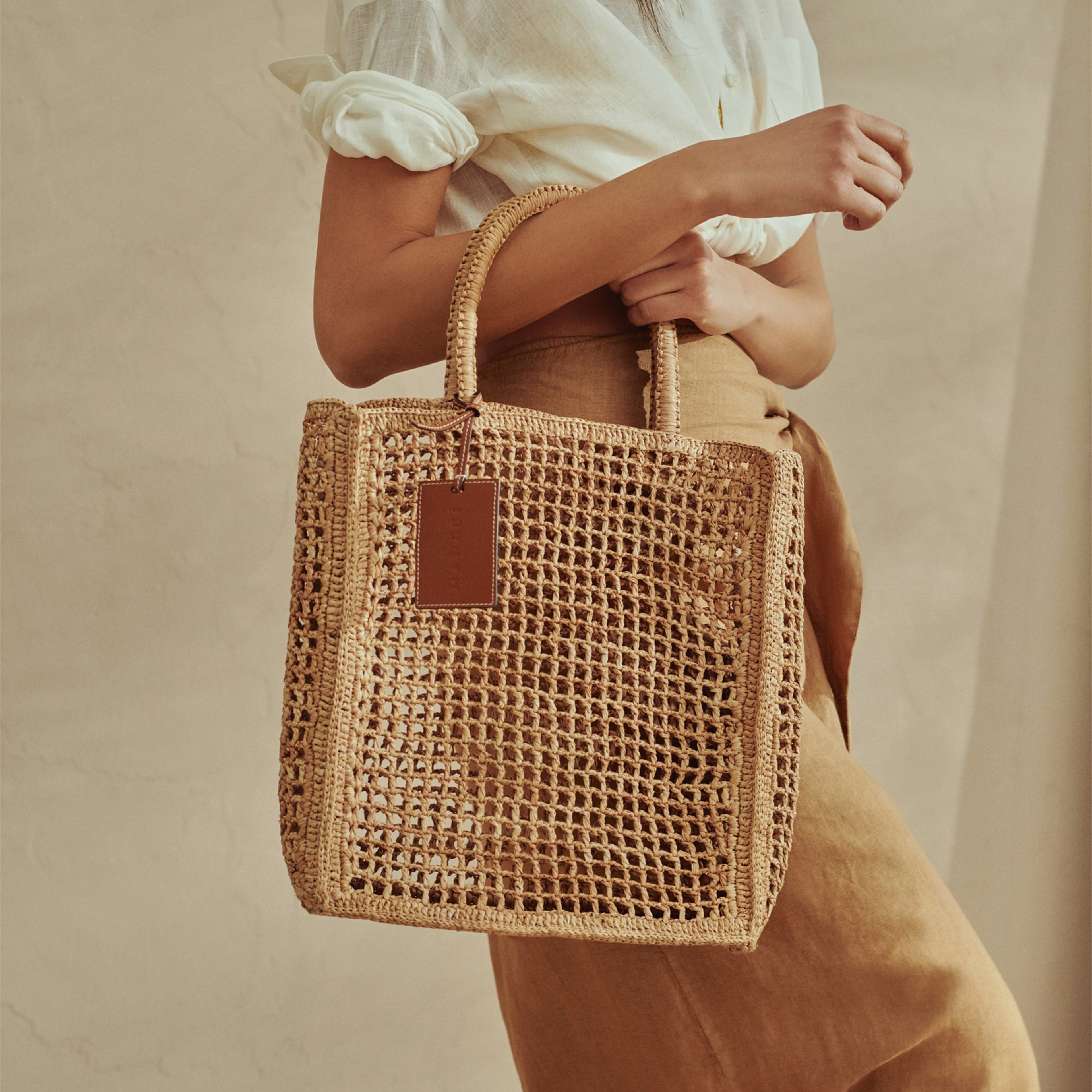 Manebi Net Kadın Krem Rengi El Çantası